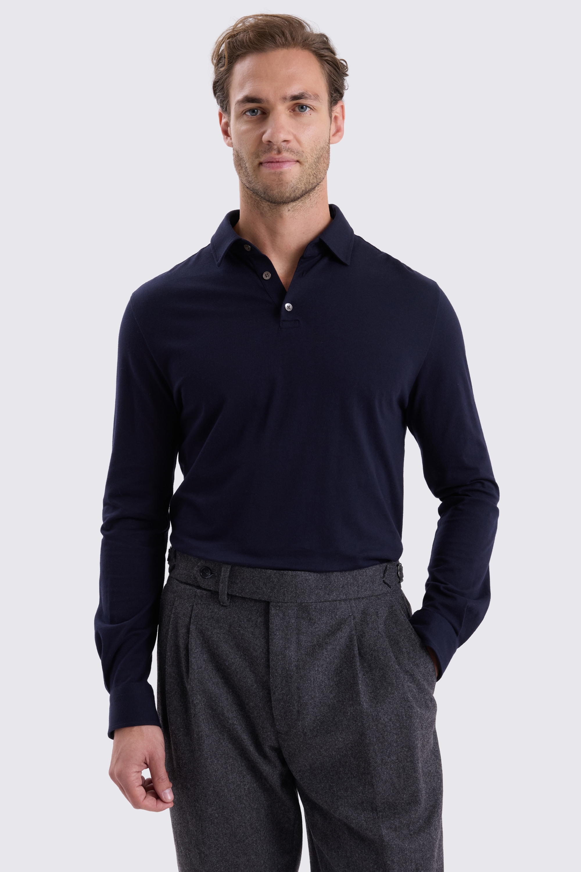 Long Sleeve Navy Jersey Polo Shirt