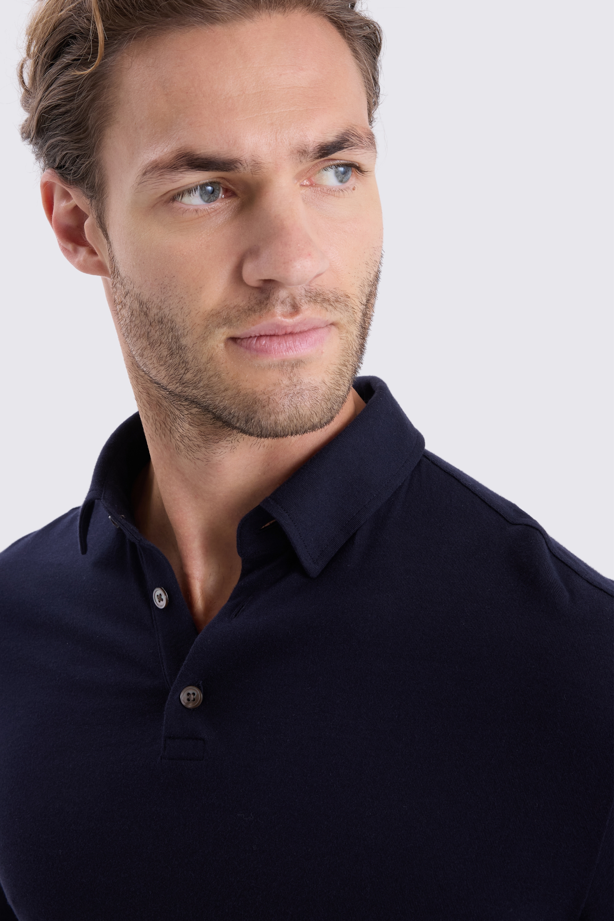 Long Sleeve Navy Jersey Polo Shirt