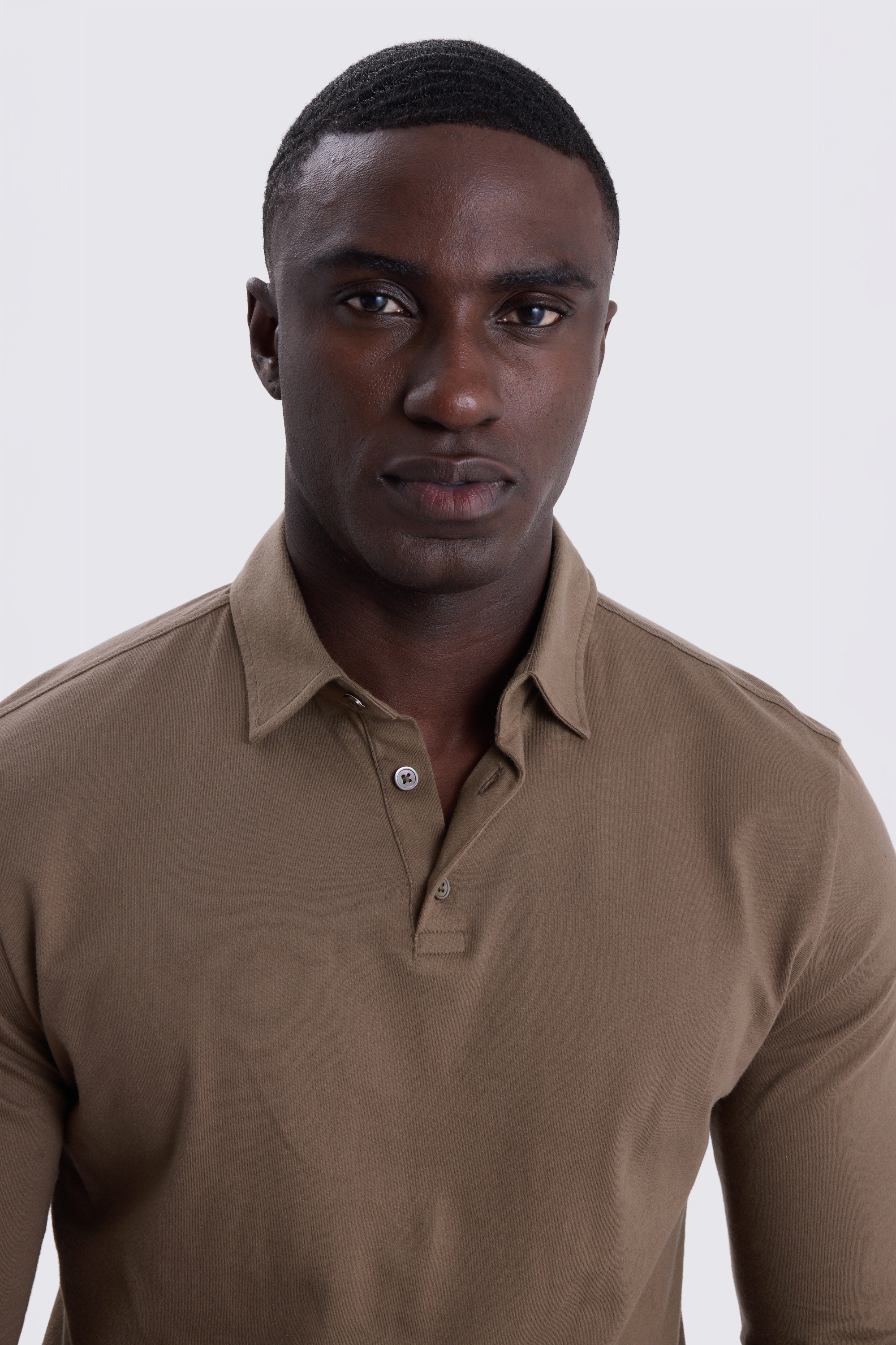 Taupe Jersey Long-Sleeve Polo Shirt