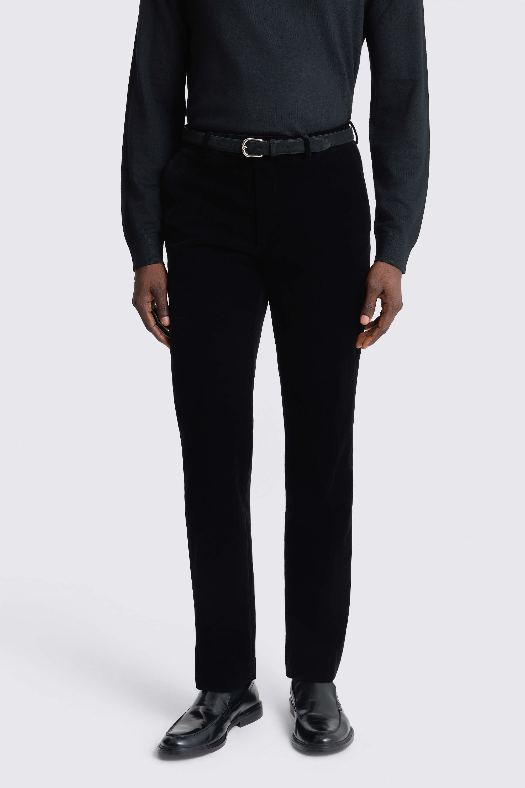 Slim Fit Black Velvet Dress Trousers