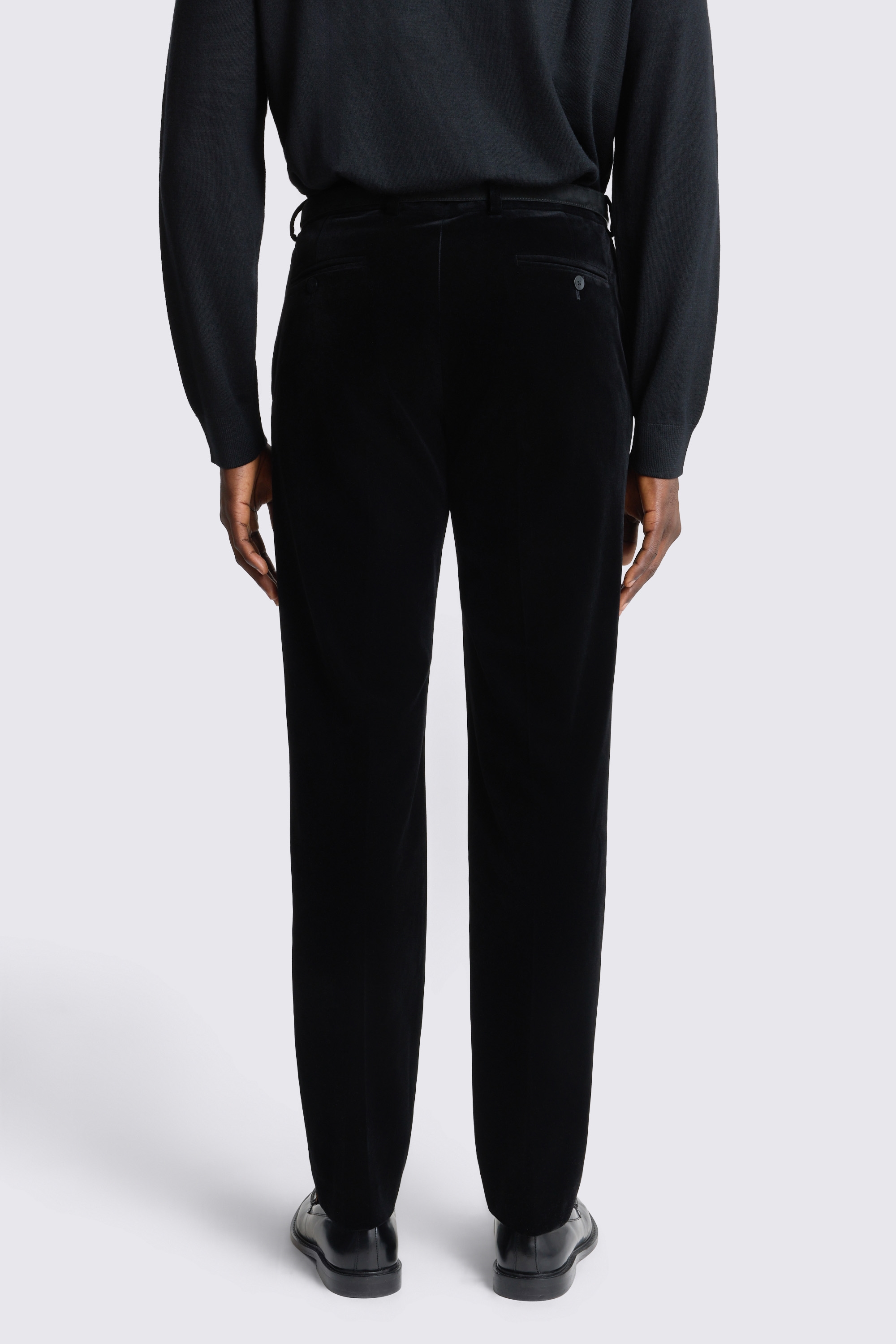 Slim Fit Black Velvet Dress Trousers