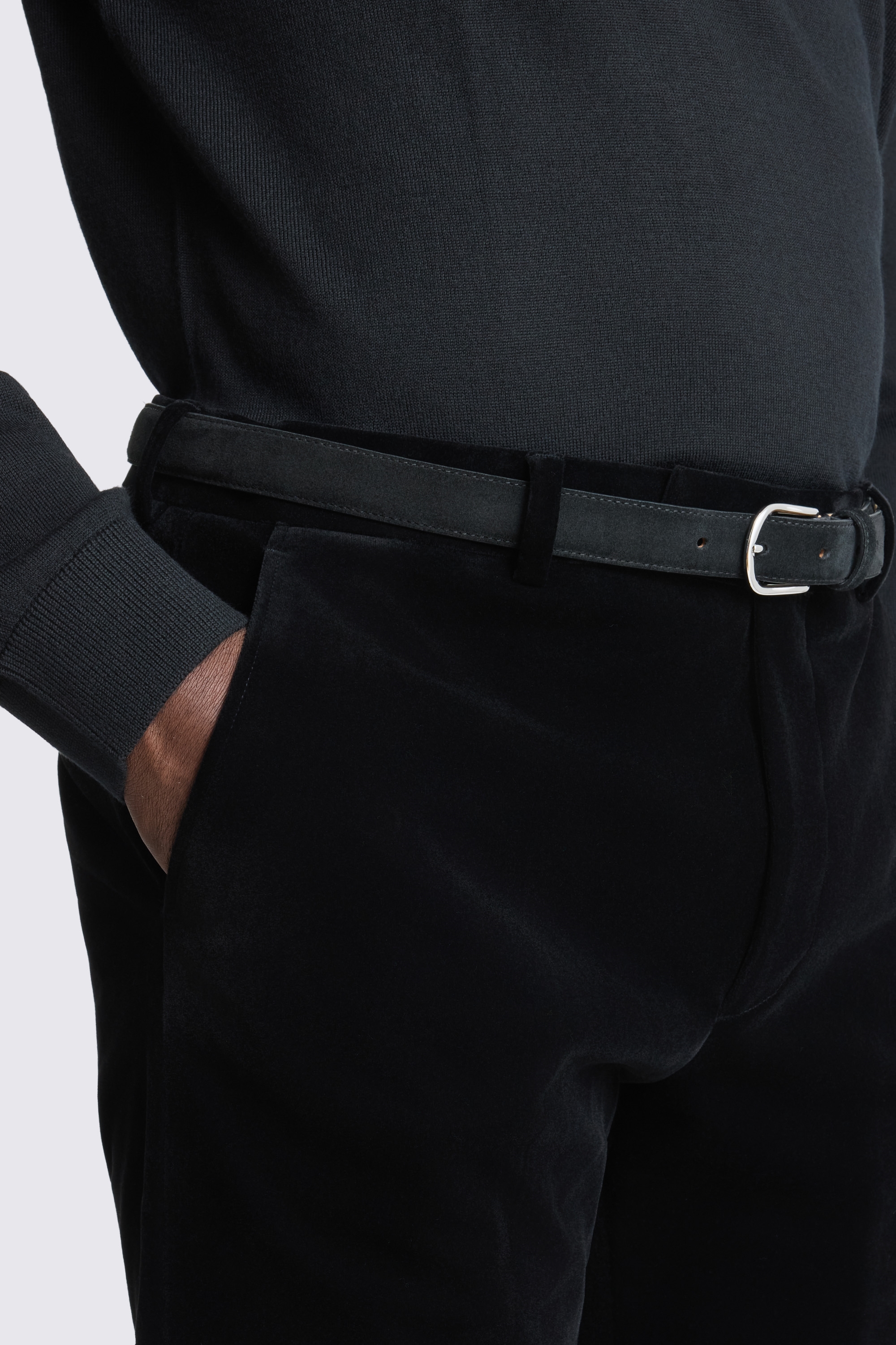 Slim Fit Black Velvet Dress Trousers