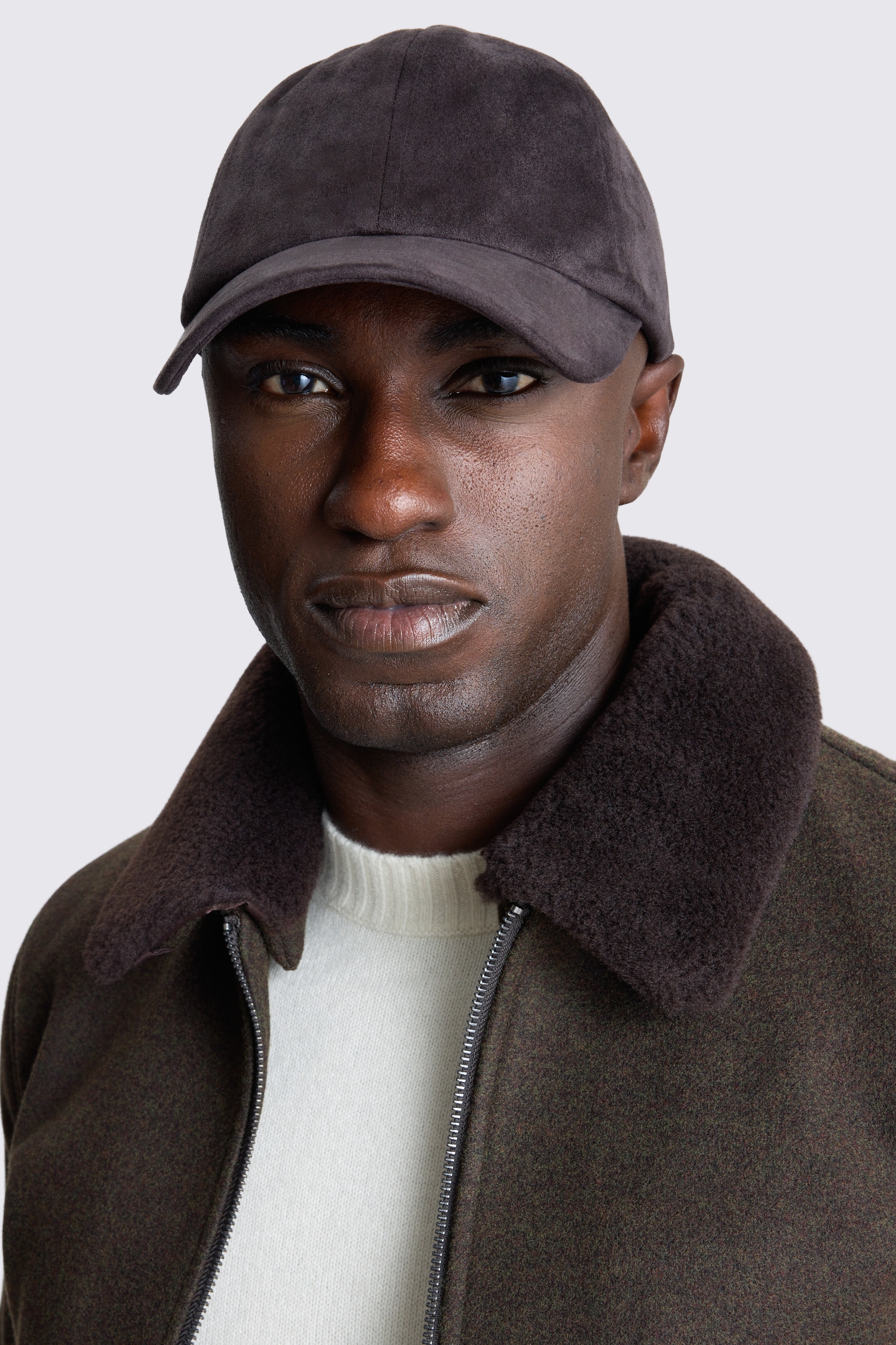 Dark Brown Faux Suede Cap