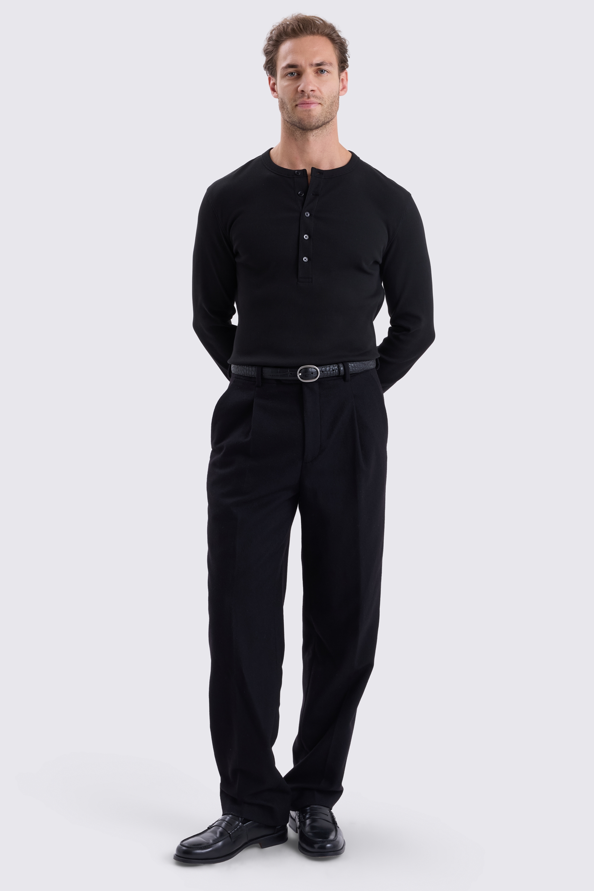 Black Ribbed Henley
