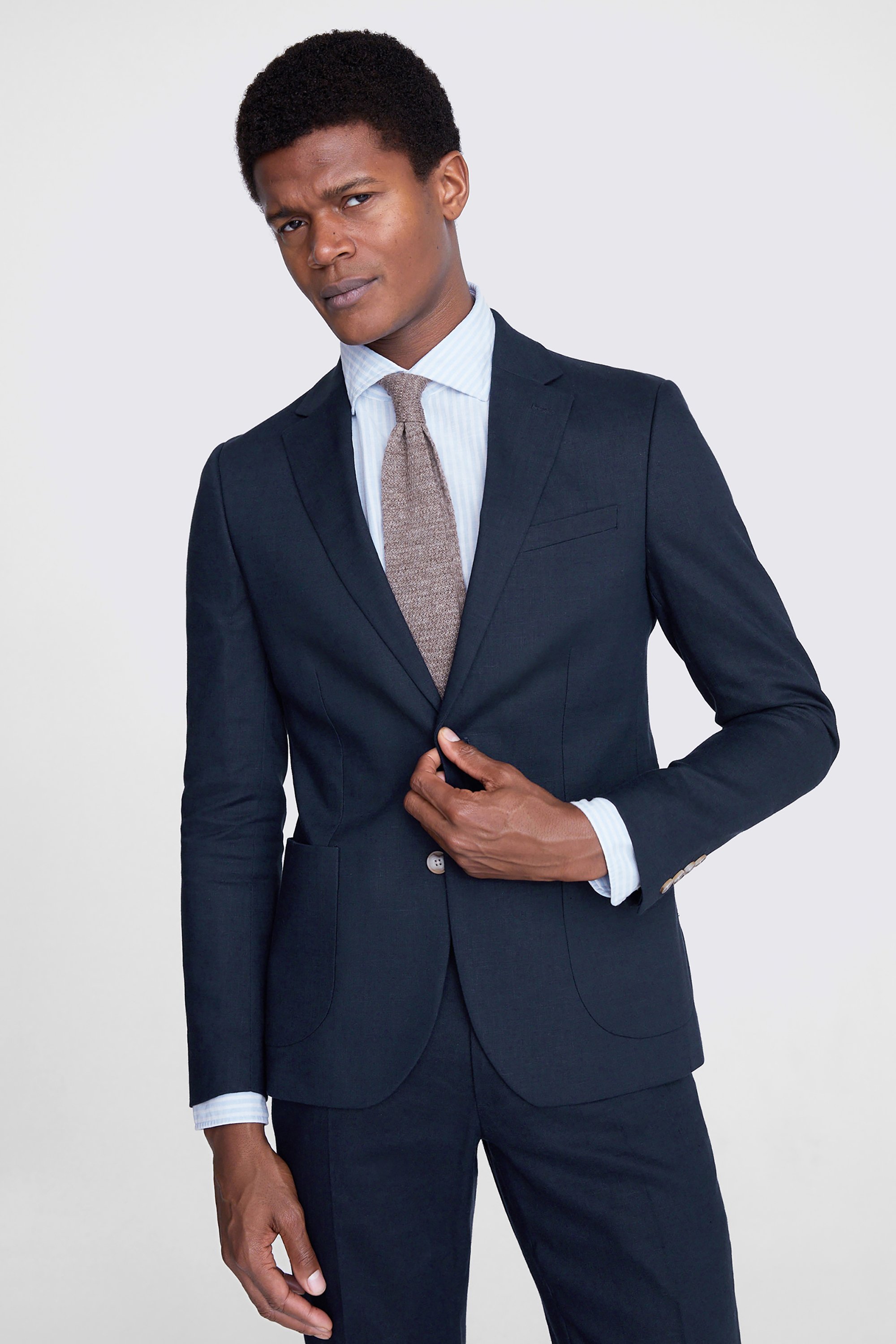 Slim Fit Navy Matte Linen Suit