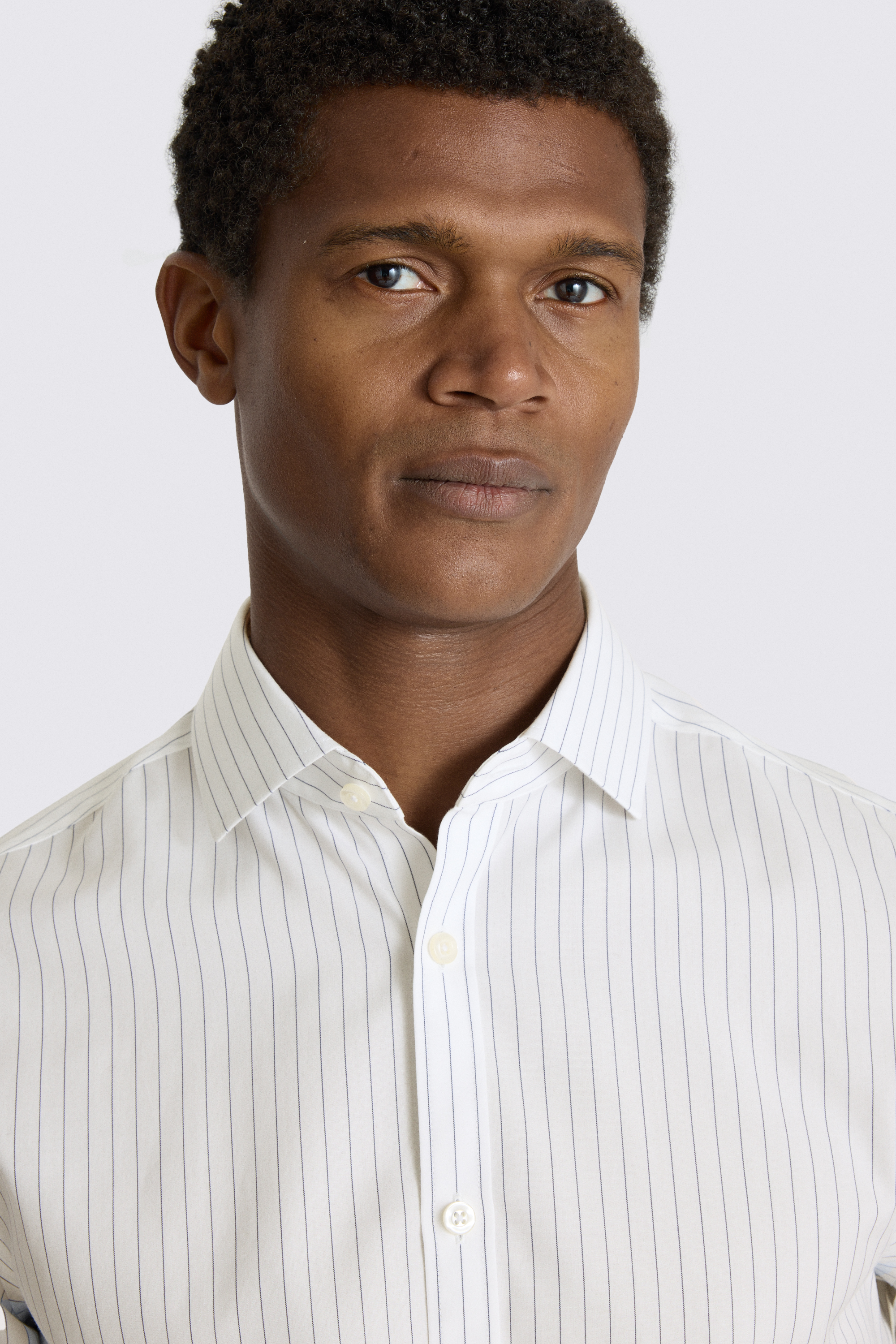 Slim Fit Navy Wide Stripe Non Iron Shirt