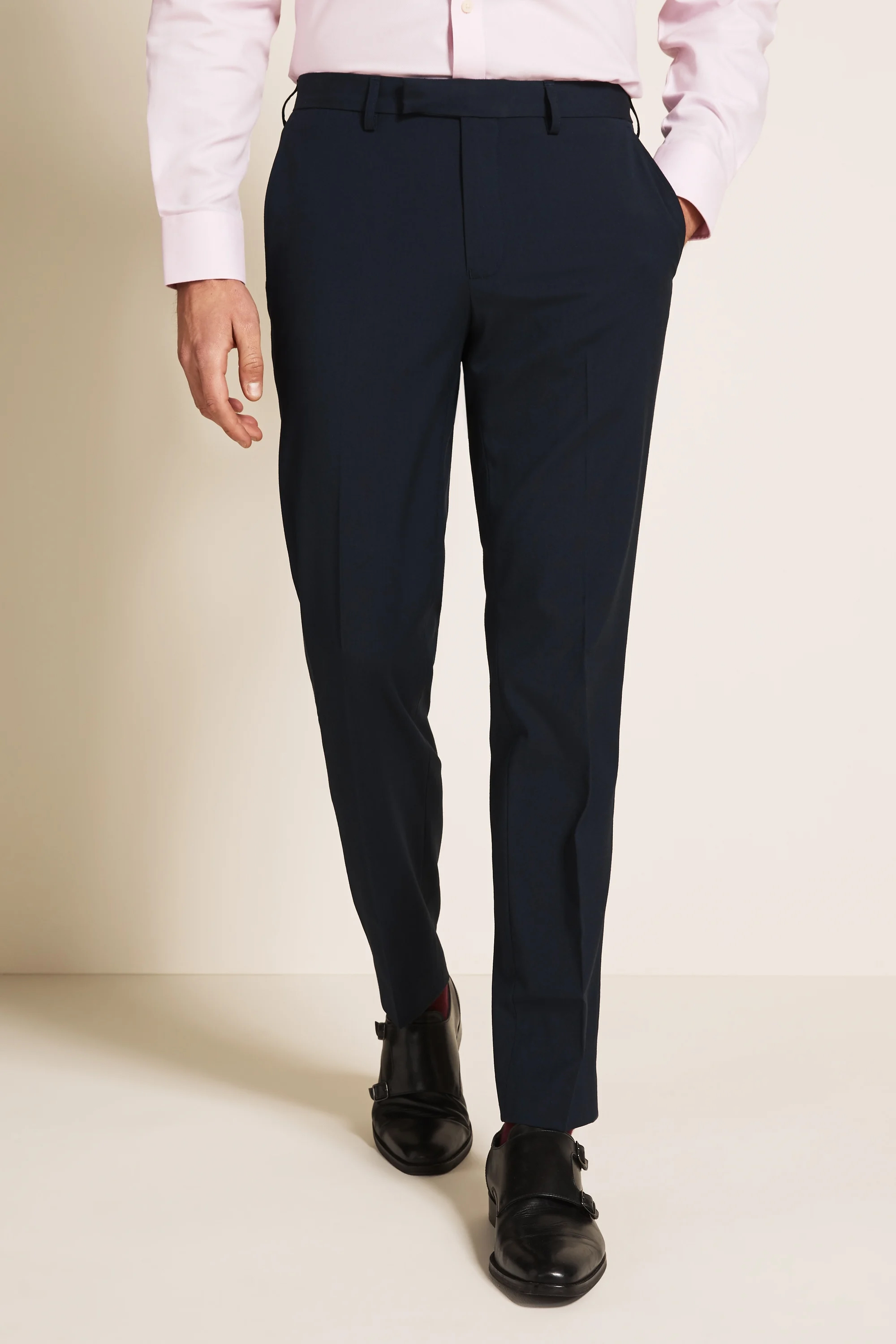 Moss 1851 Regular Fit Blue Sharkskin Trousers