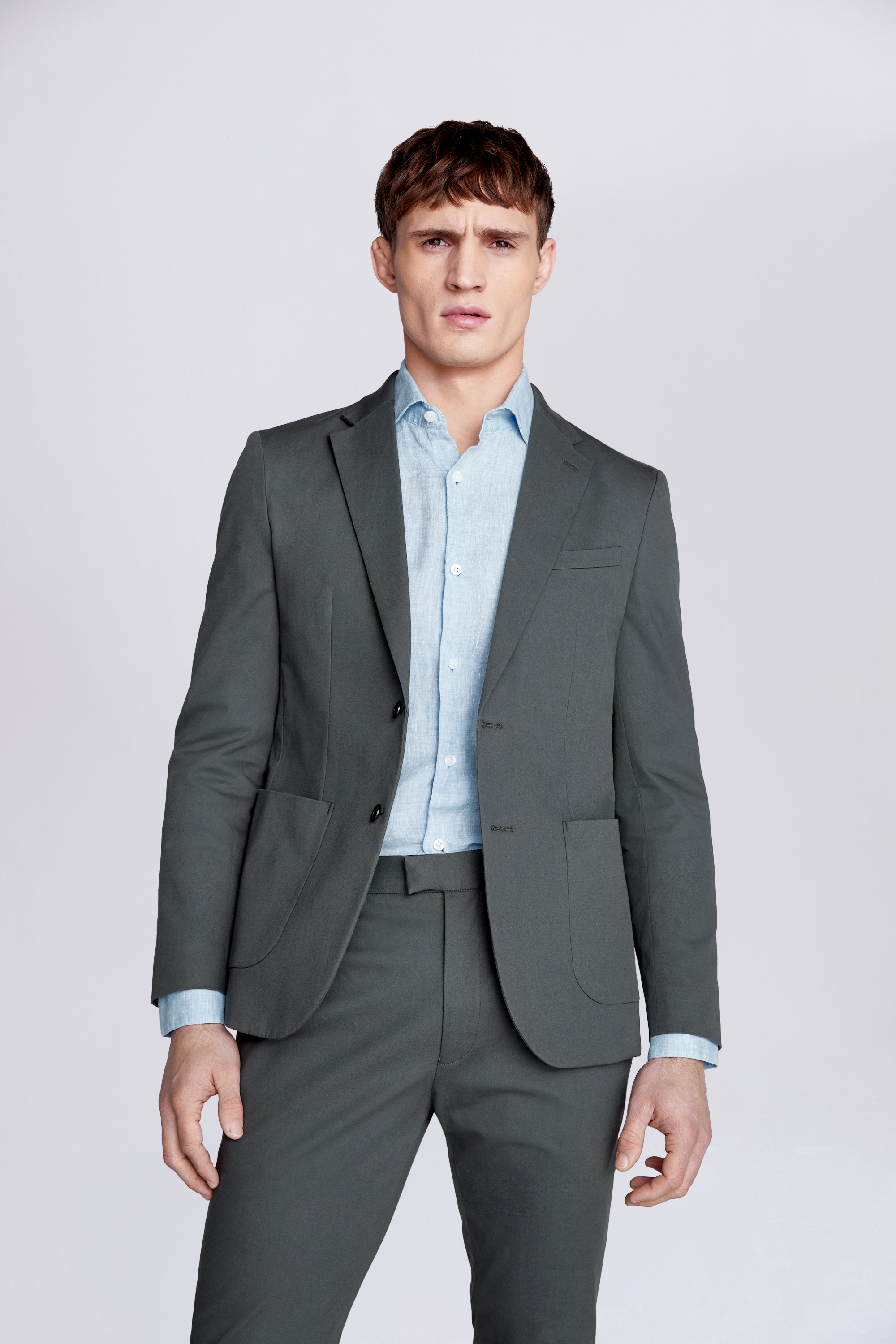 Slim Fit Khaki Cotton Suit