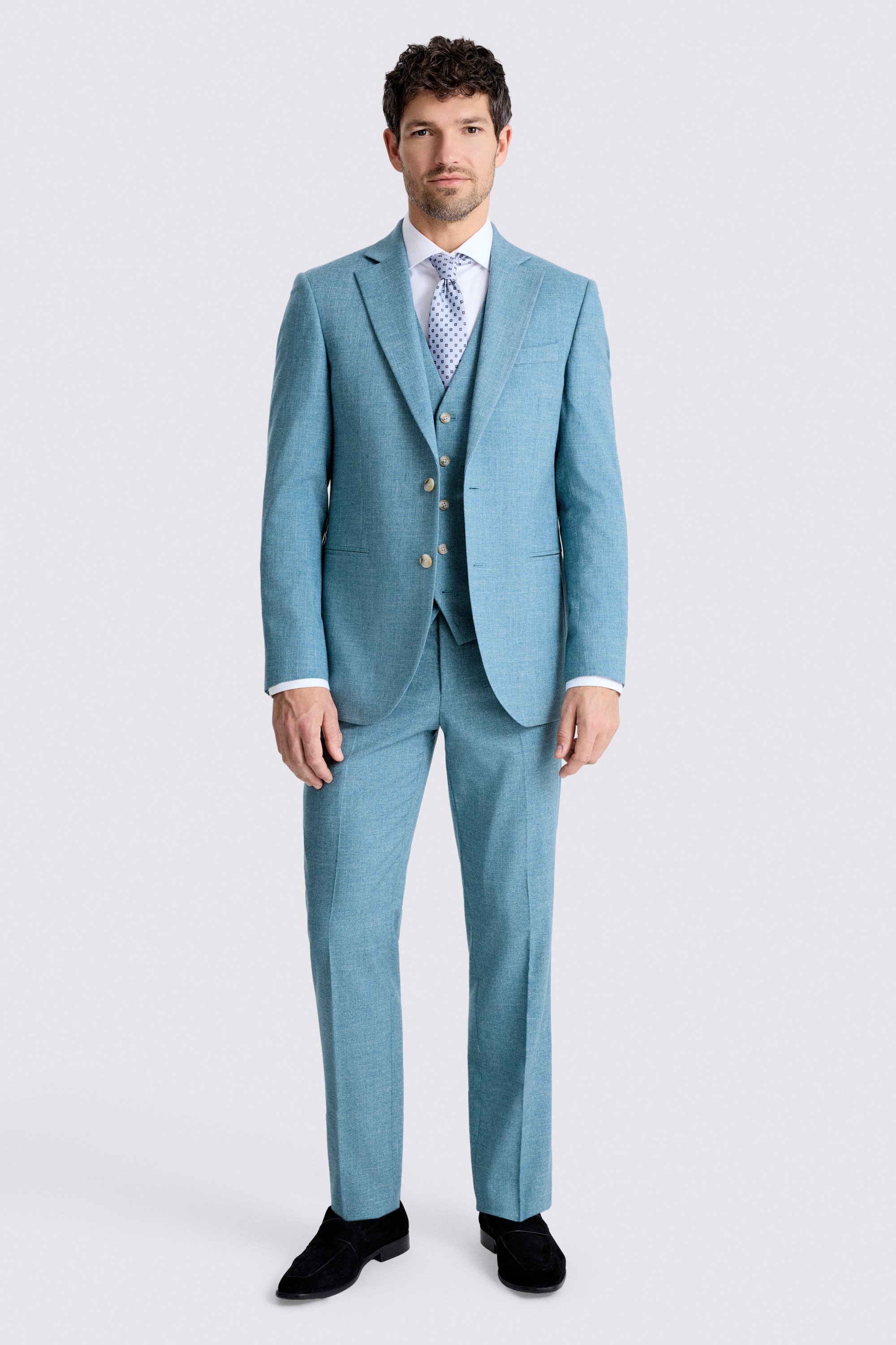Tailored Fit Teal Slub Suit