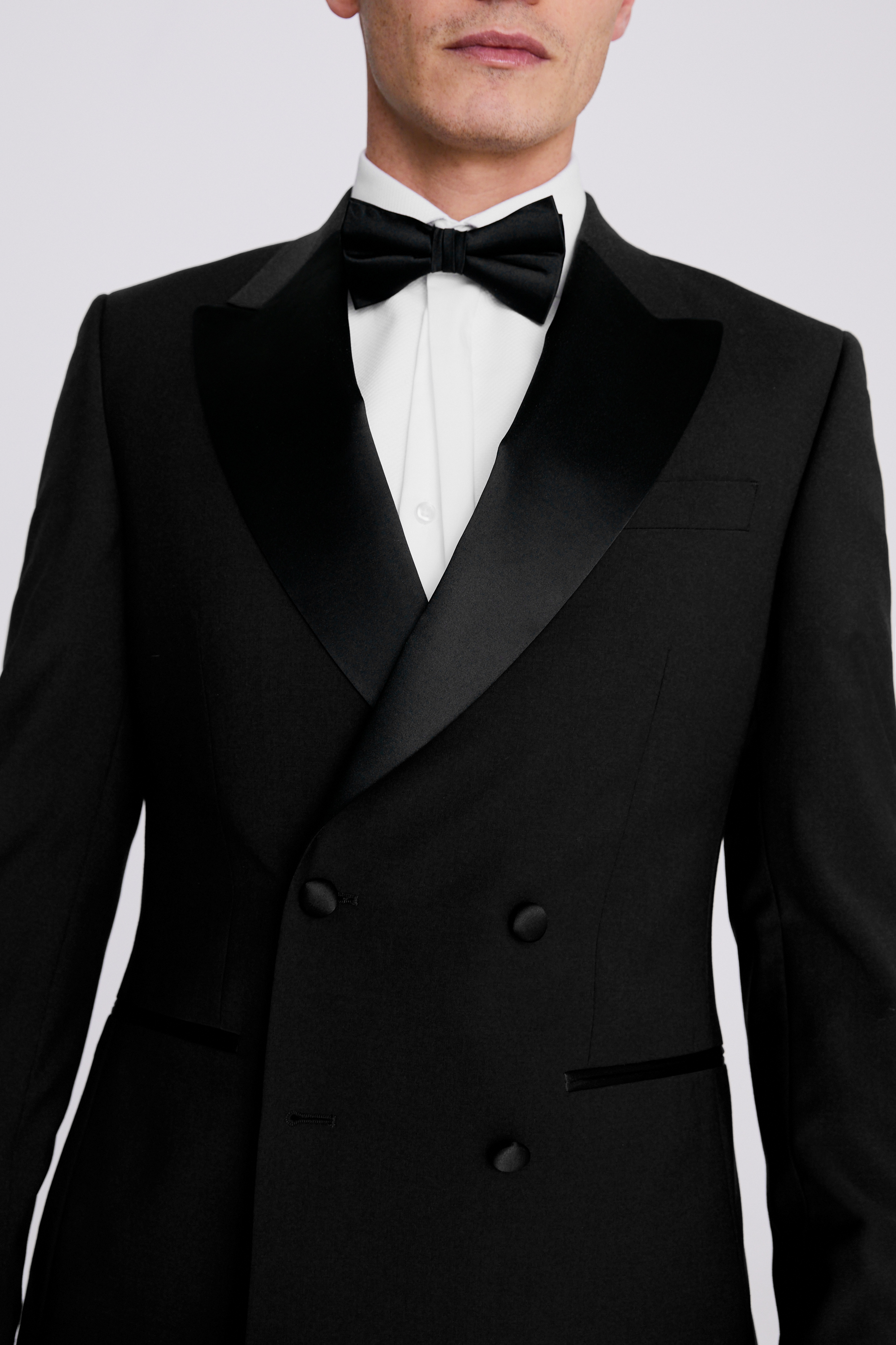 Tailored Fit Black Double Breasted Peak Lapel Tuxedo Jacket | Buy ...