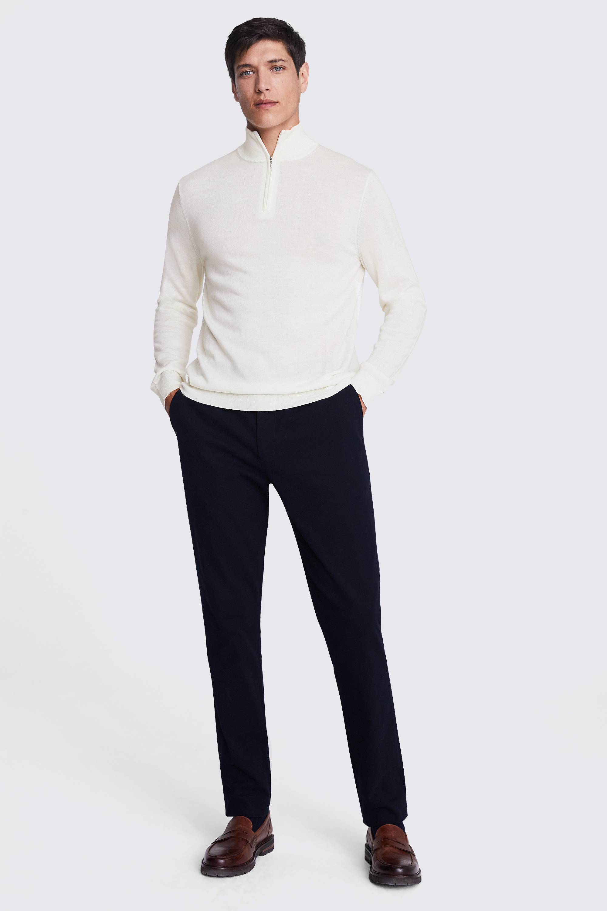 Winter White Merino Zip-Neck Jumper