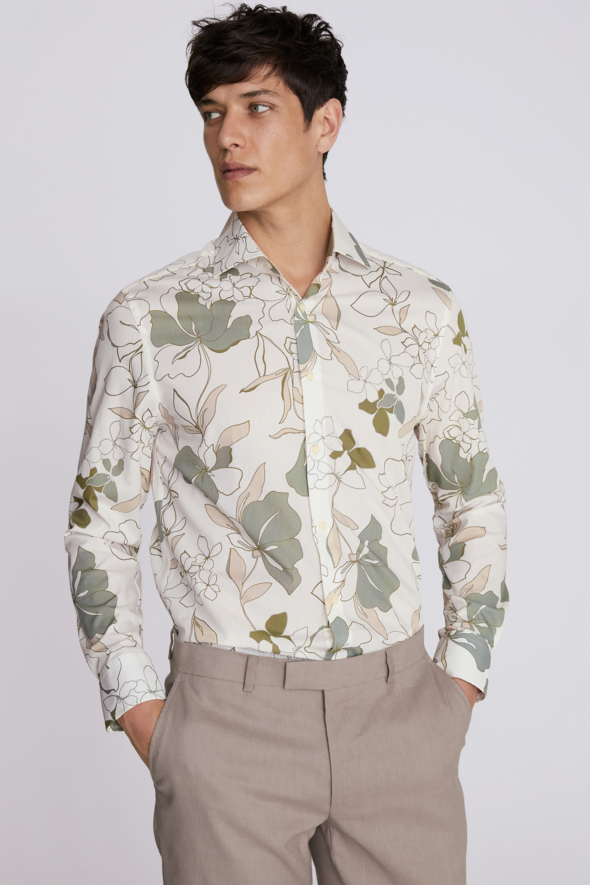 Tailored Fit Sage Green Floral Print Shirt | Buy Online at Moss