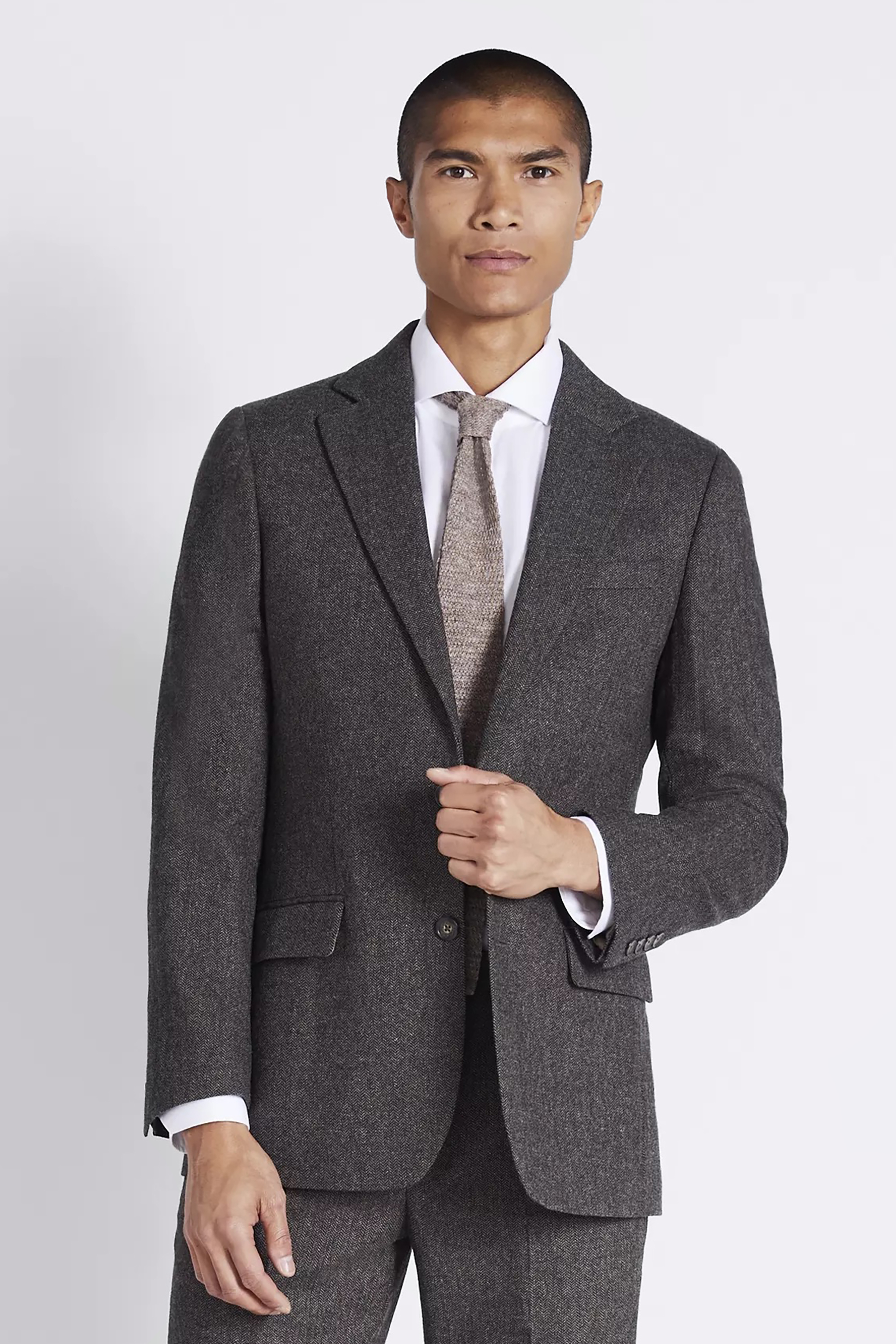 Tailored Fit Olive Herringbone Suit