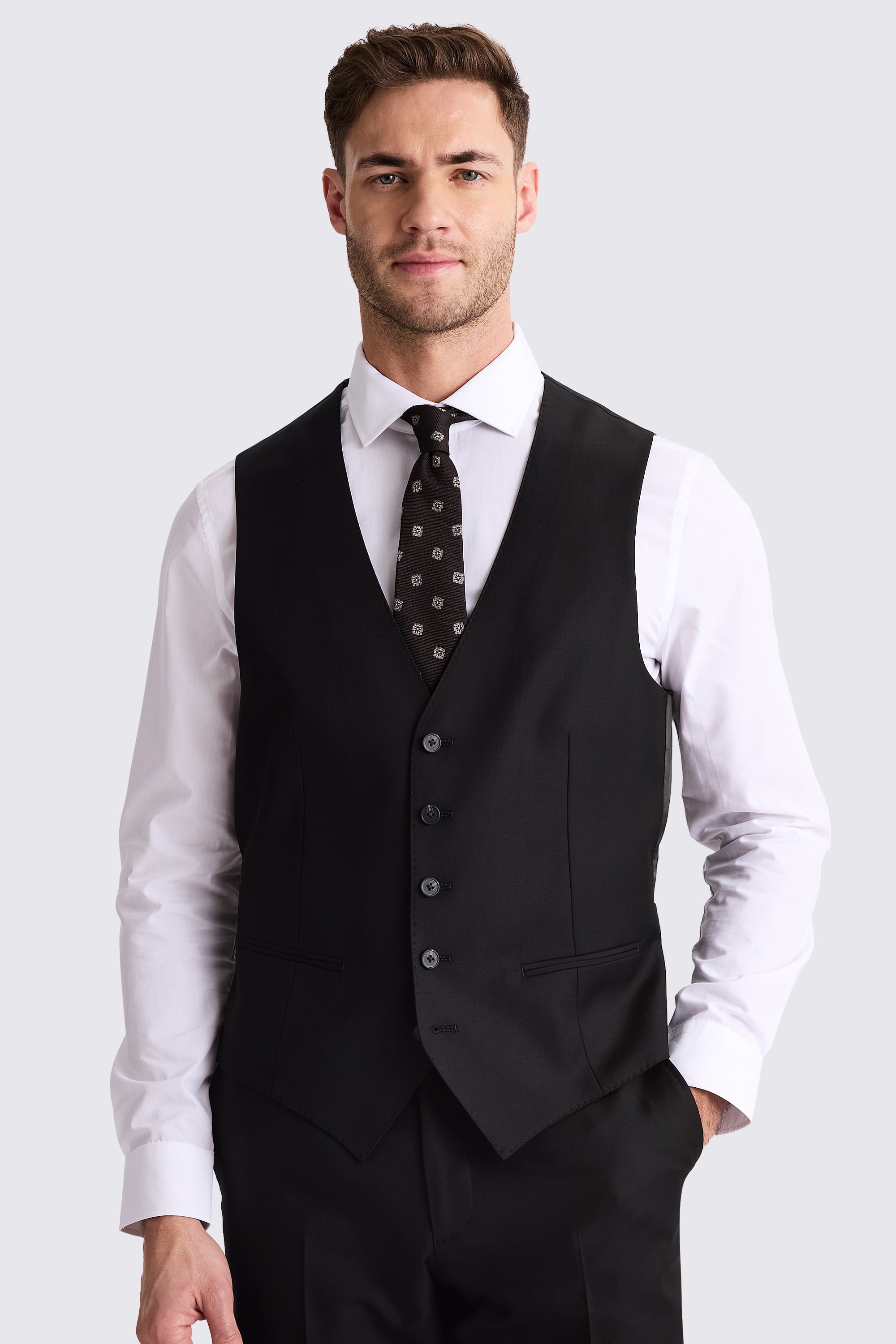 Tailored Fit Black Twill Vest