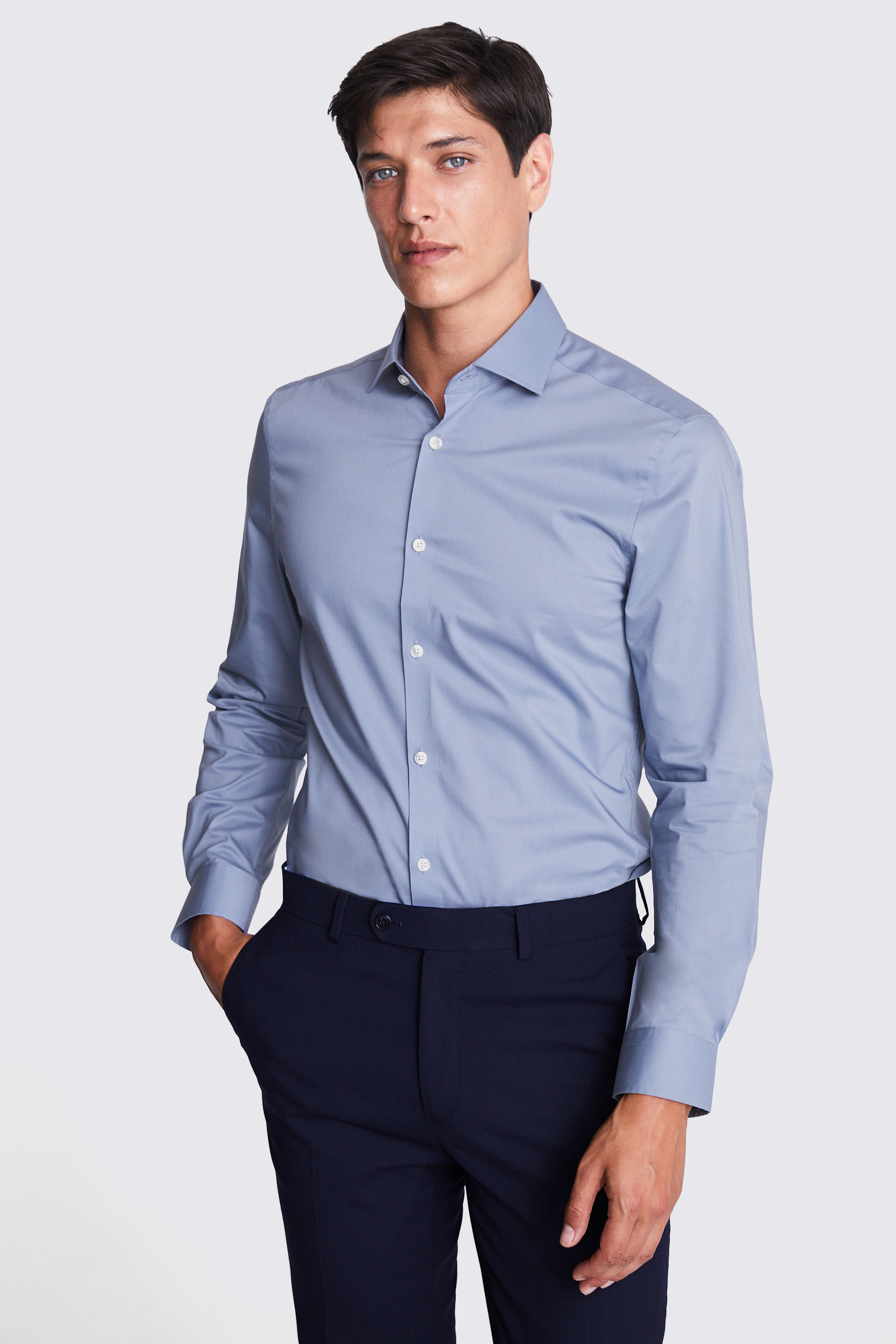 Slim Fit Mid-Blue Stretch Shirt | Buy Online at Moss