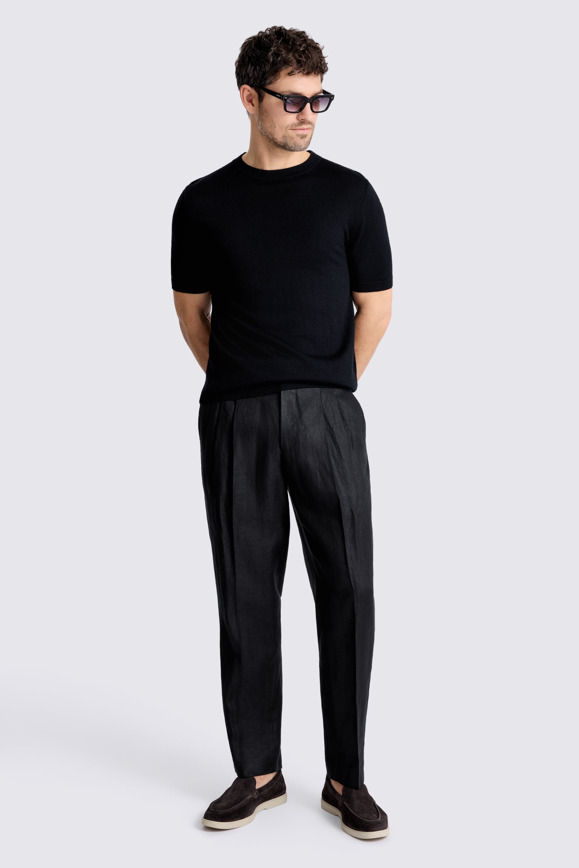 Black Linen Pleated Pants