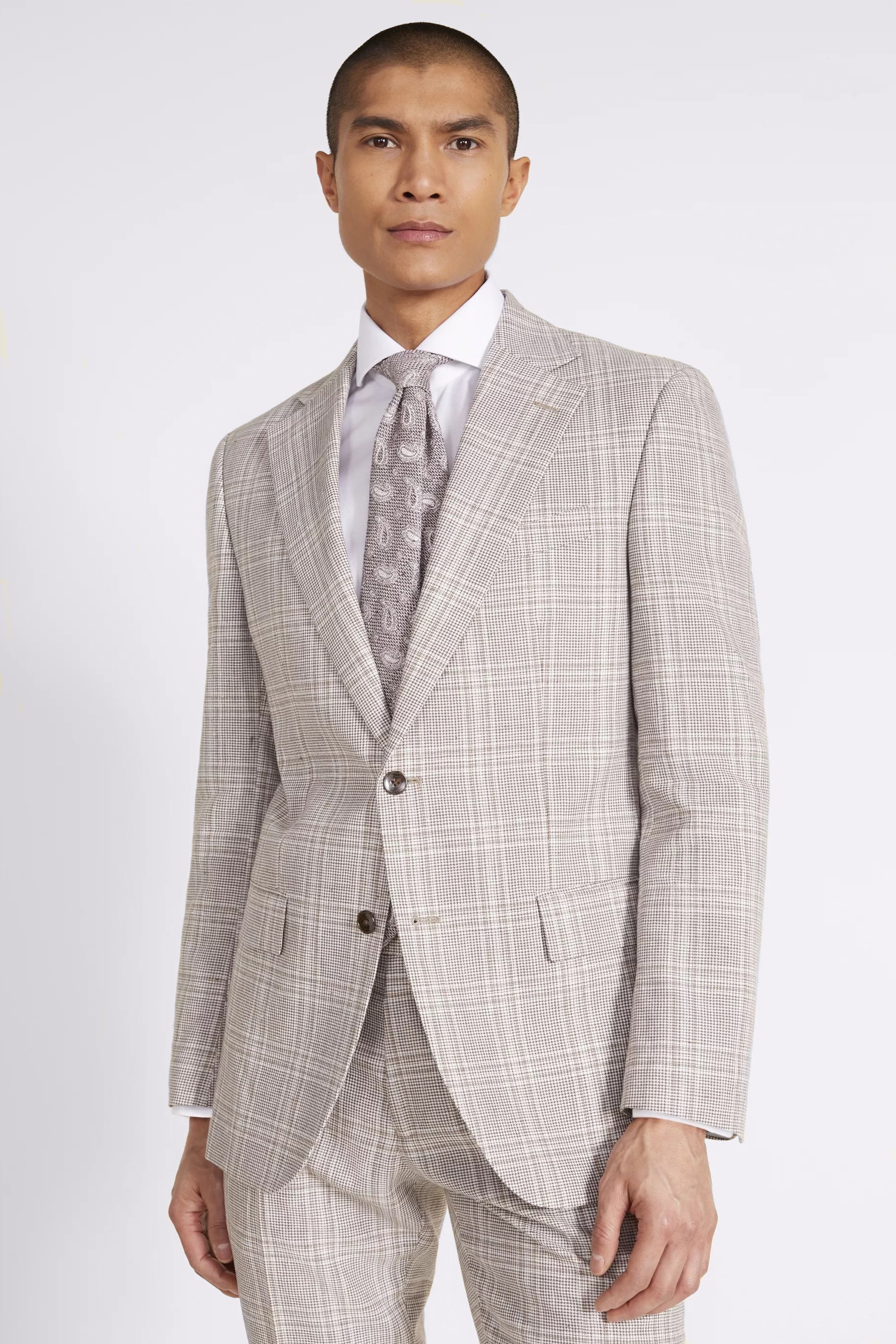 Tailored Fit Taupe Check Linen Jacket