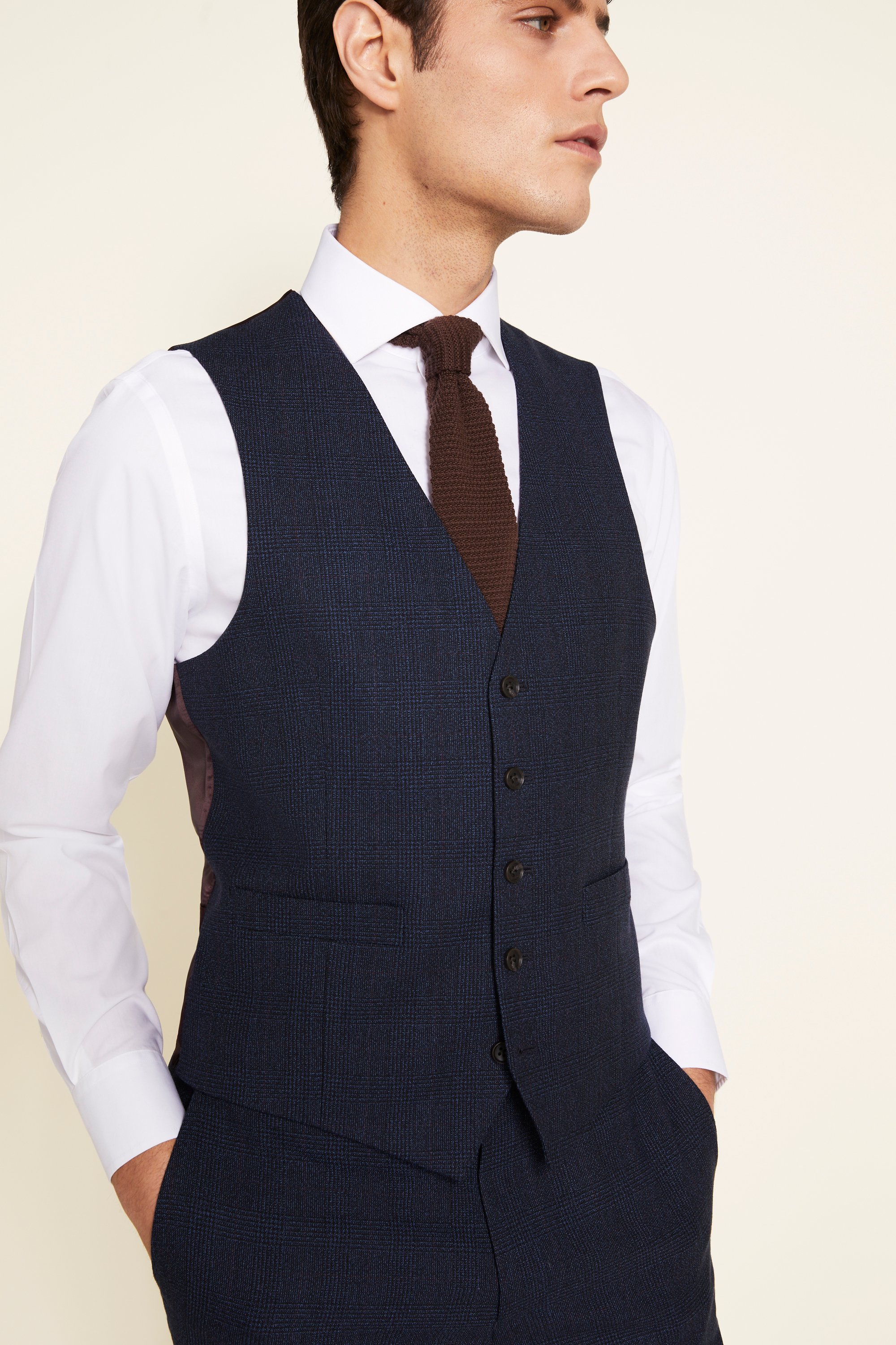 Tailored Fit Blue Check Waistcoat