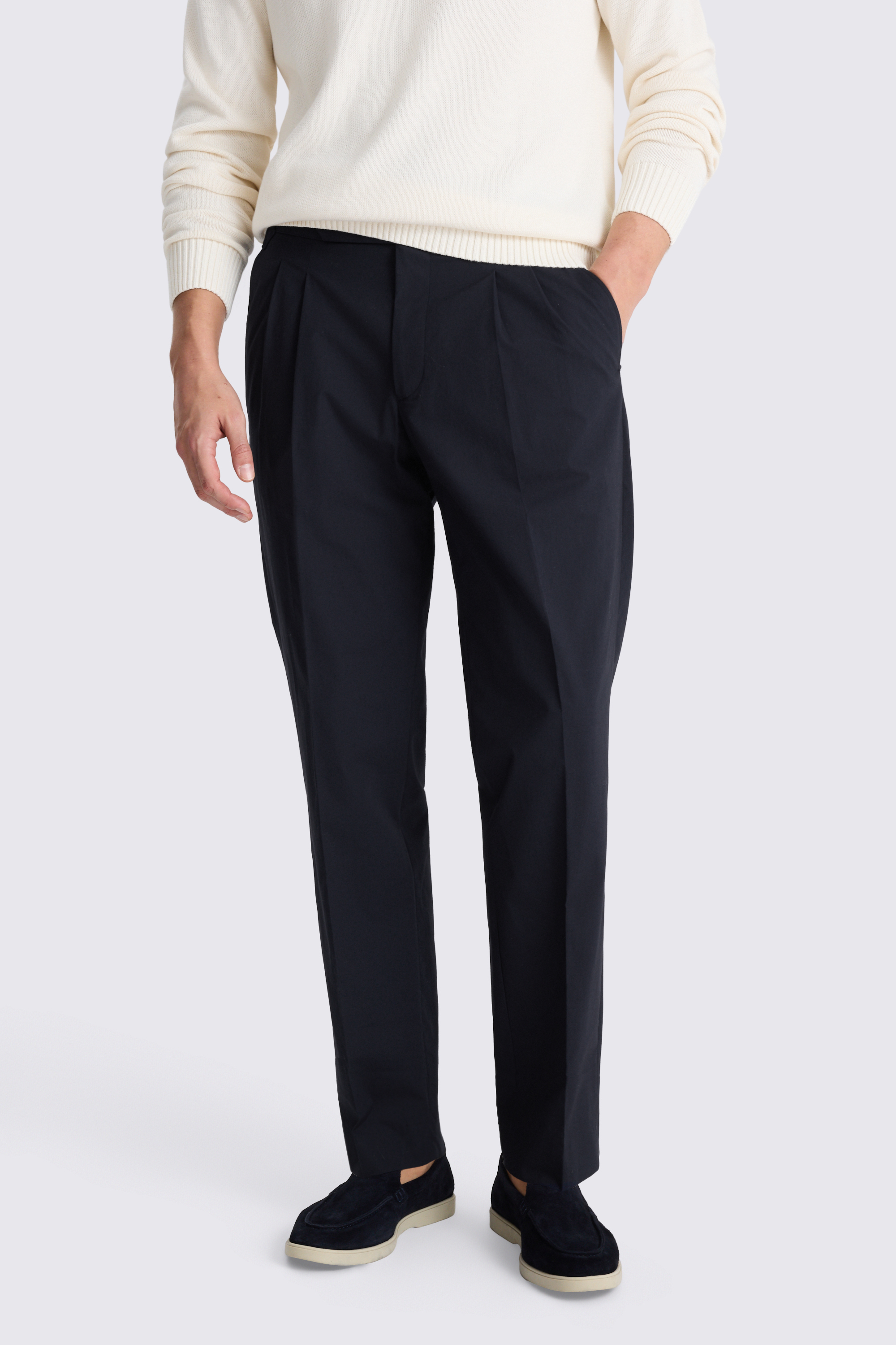 Navy Cotton Pleated Trousers 