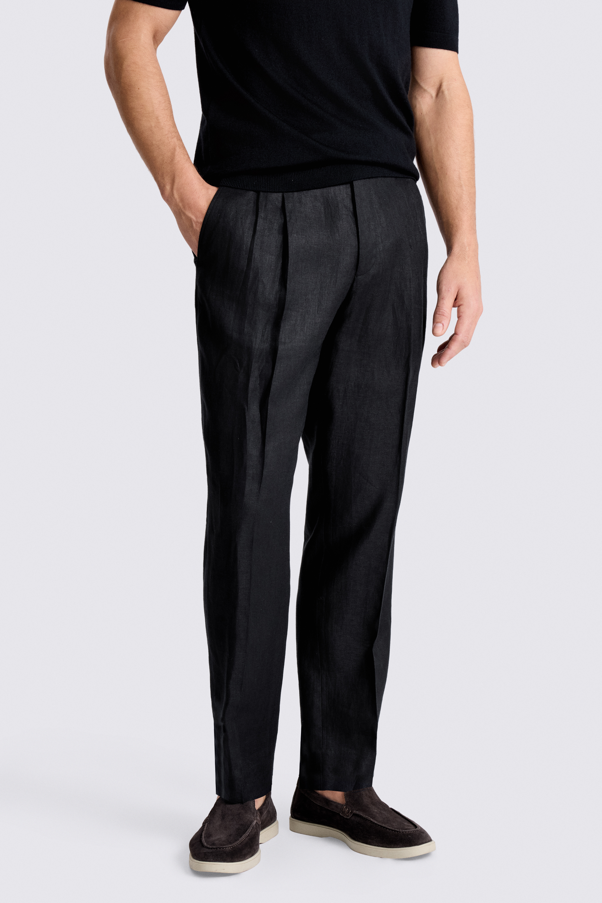 Black Linen Pleated Pants