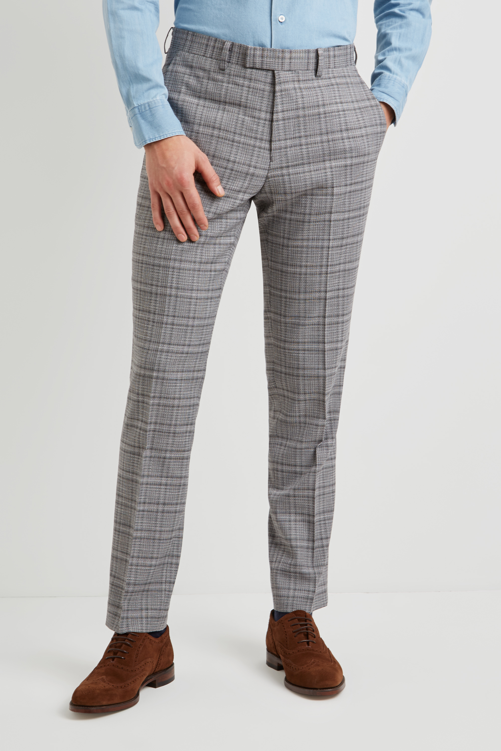 Moss 1851 Tailored Fit Black and White Twist Check Trousers