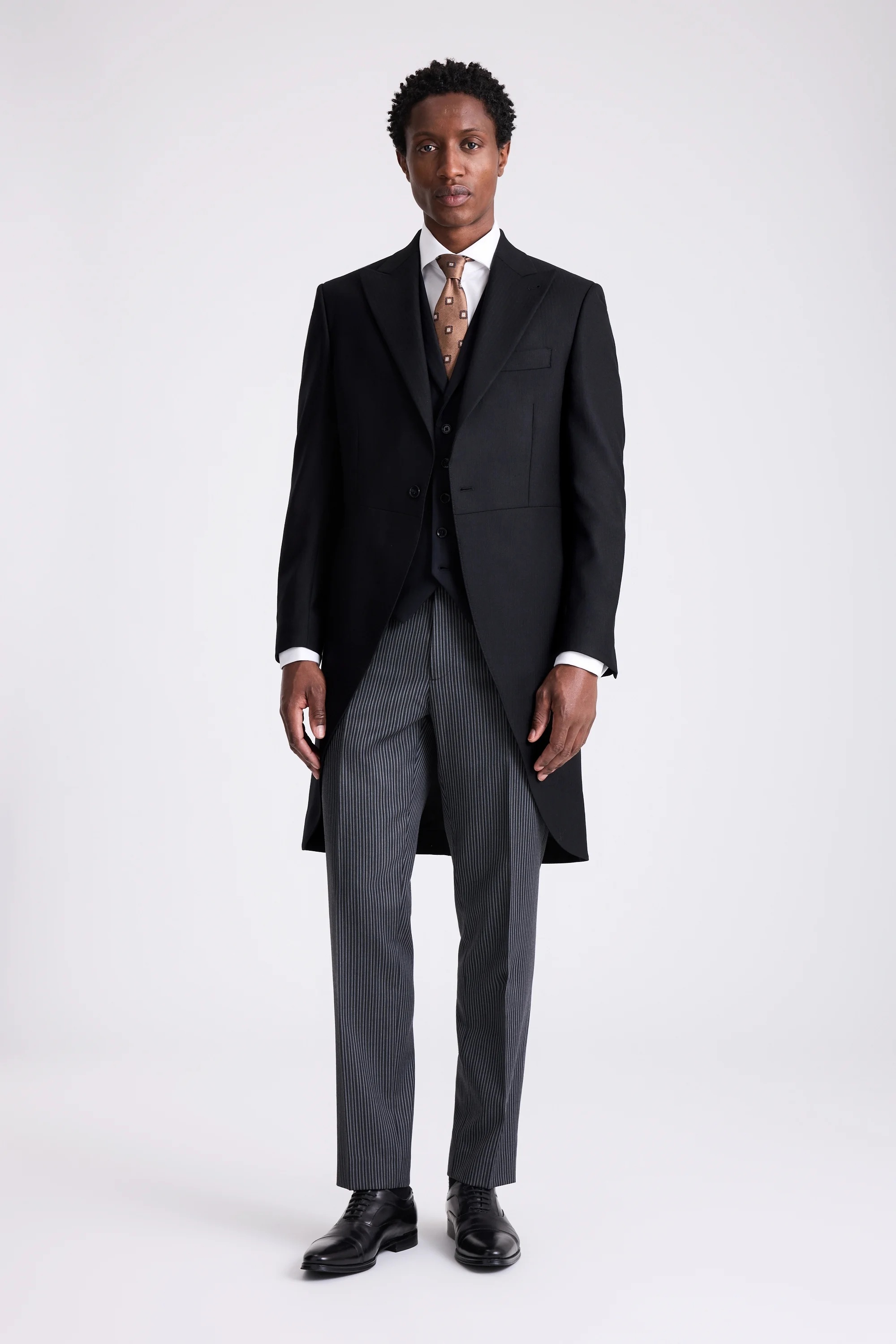 Italian Tailored Fit Black Herringbone Suit