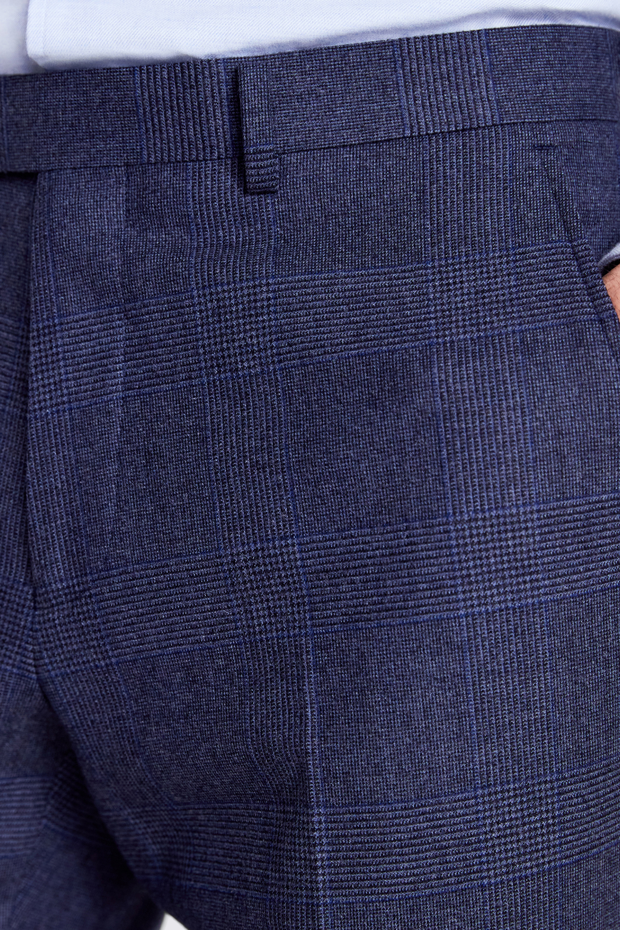 Tailored Fit Blue Check Performance Trousers