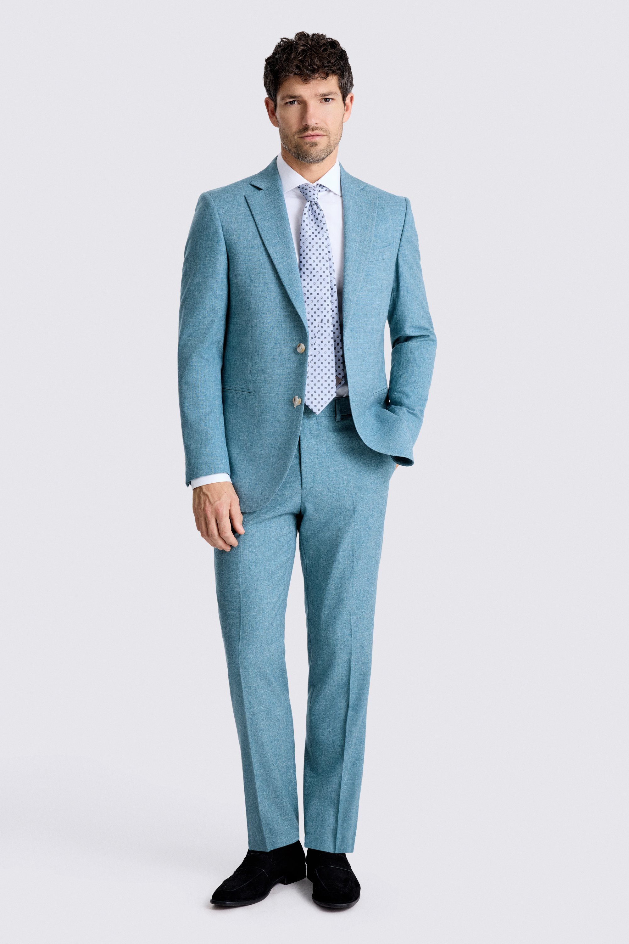 Tailored Fit Teal Slub Suit