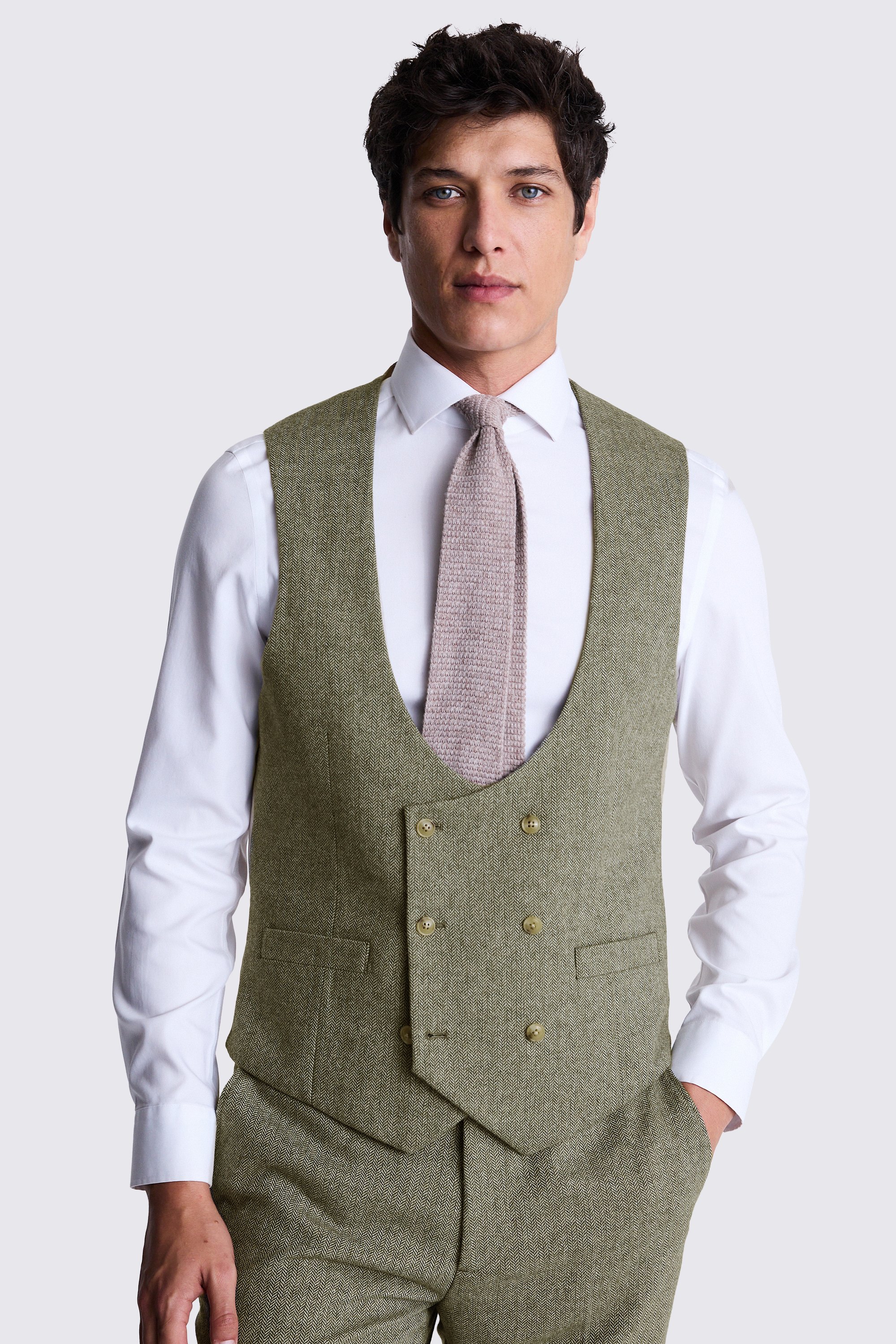 Tailored Fit Sage Herringbone Vest
