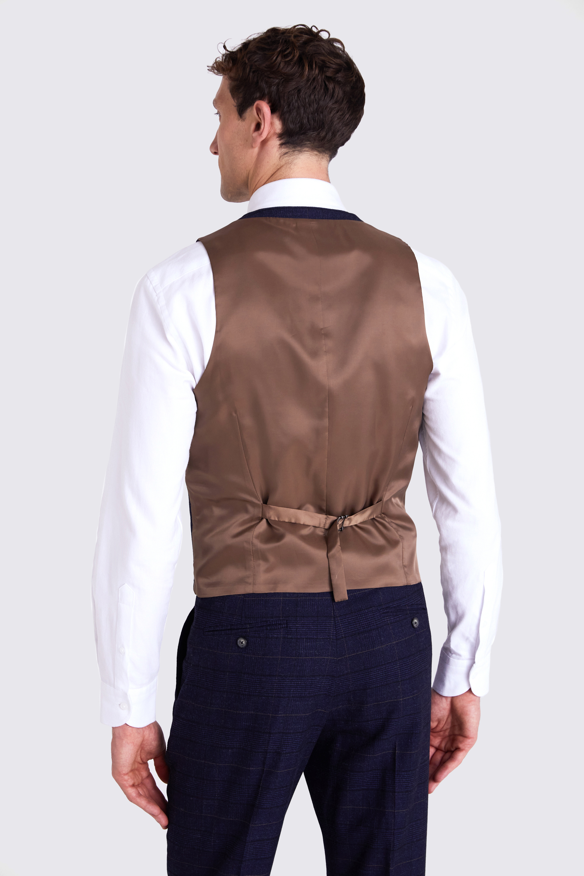 Slim Fit Navy Black Check Waistcoat