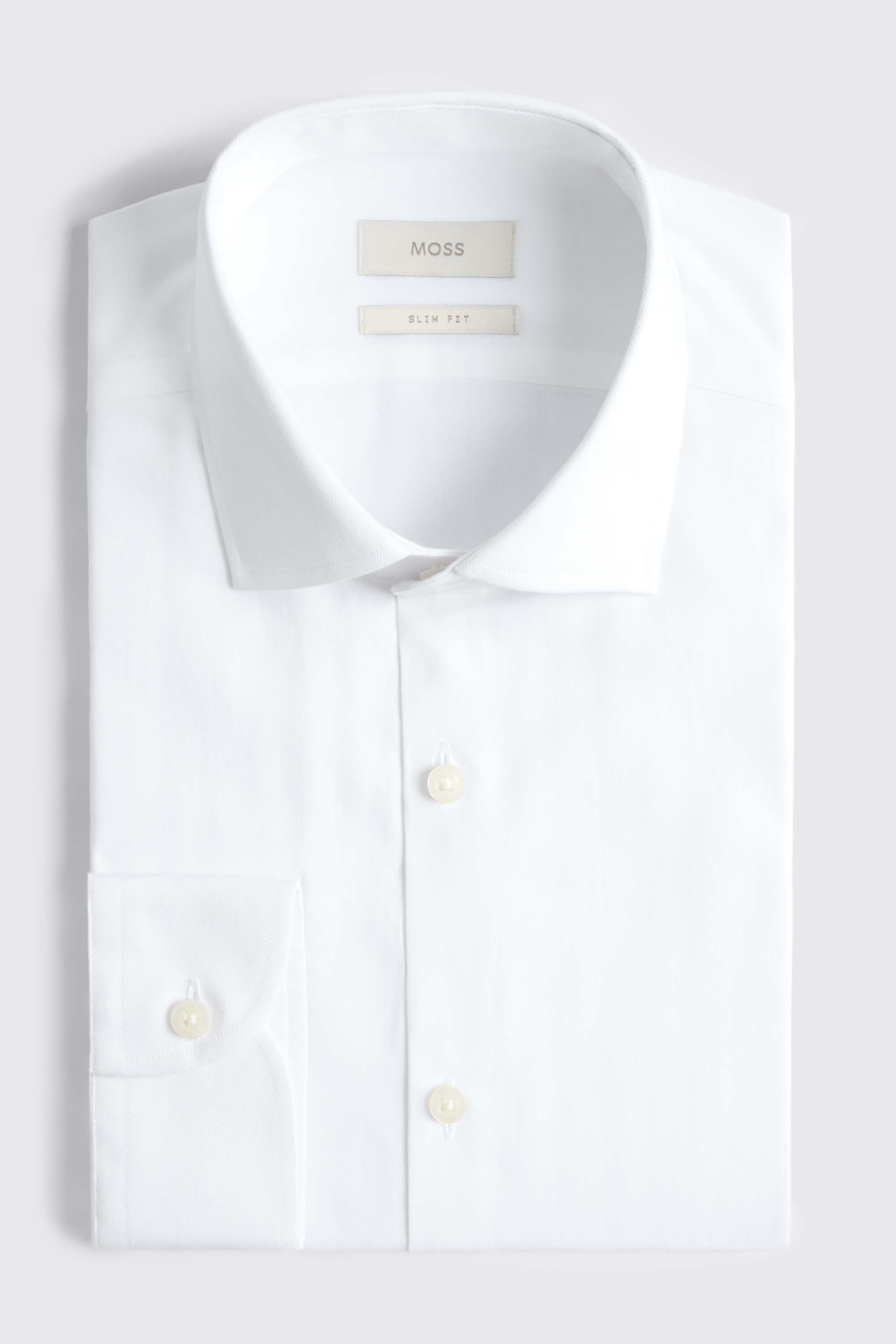 Slim Fit White Herringbone Shirt