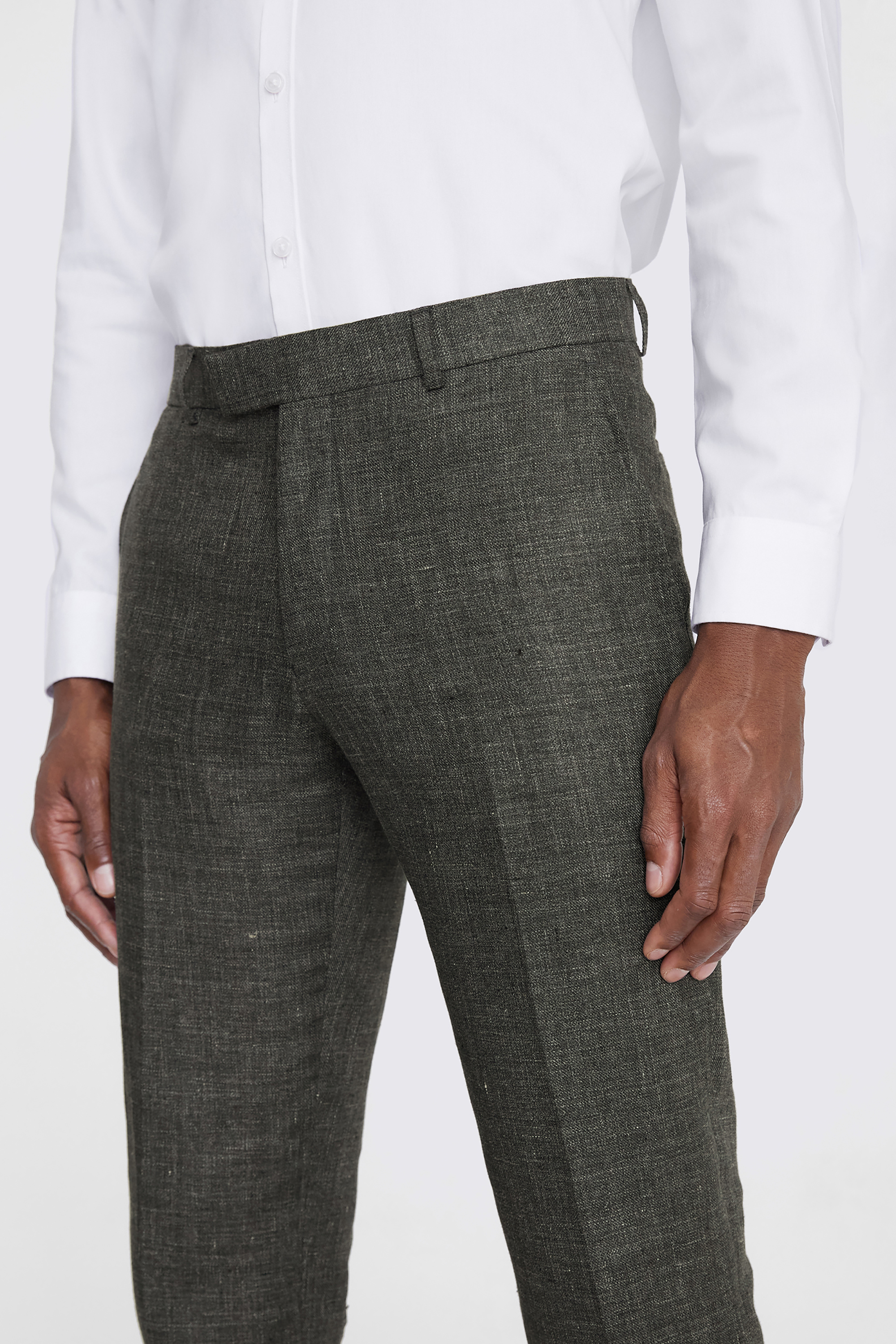 Tailored Fit Khaki Linen Trousers