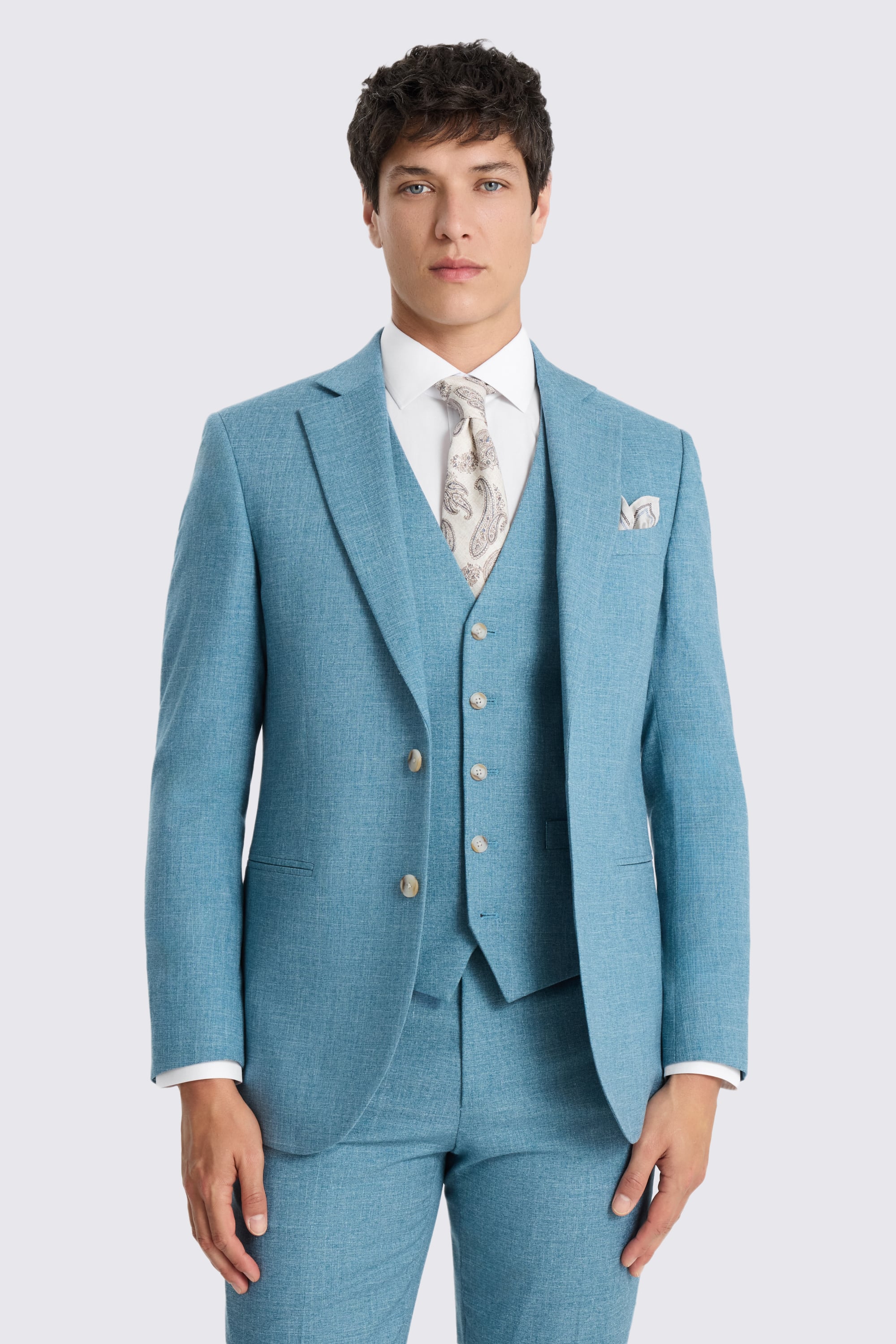 Tailored Fit Teal Slub Suit