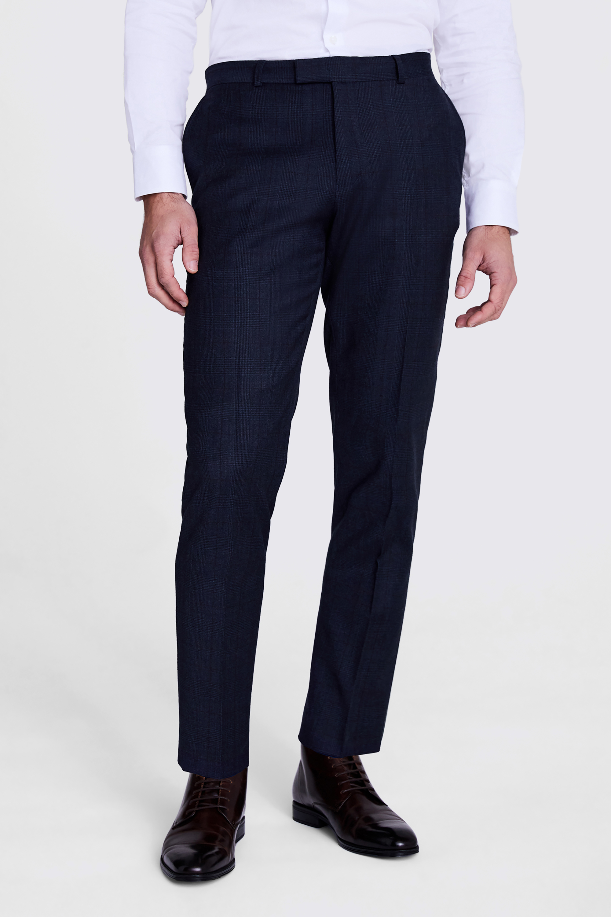 Tailored Fit Navy Check Performance Pants