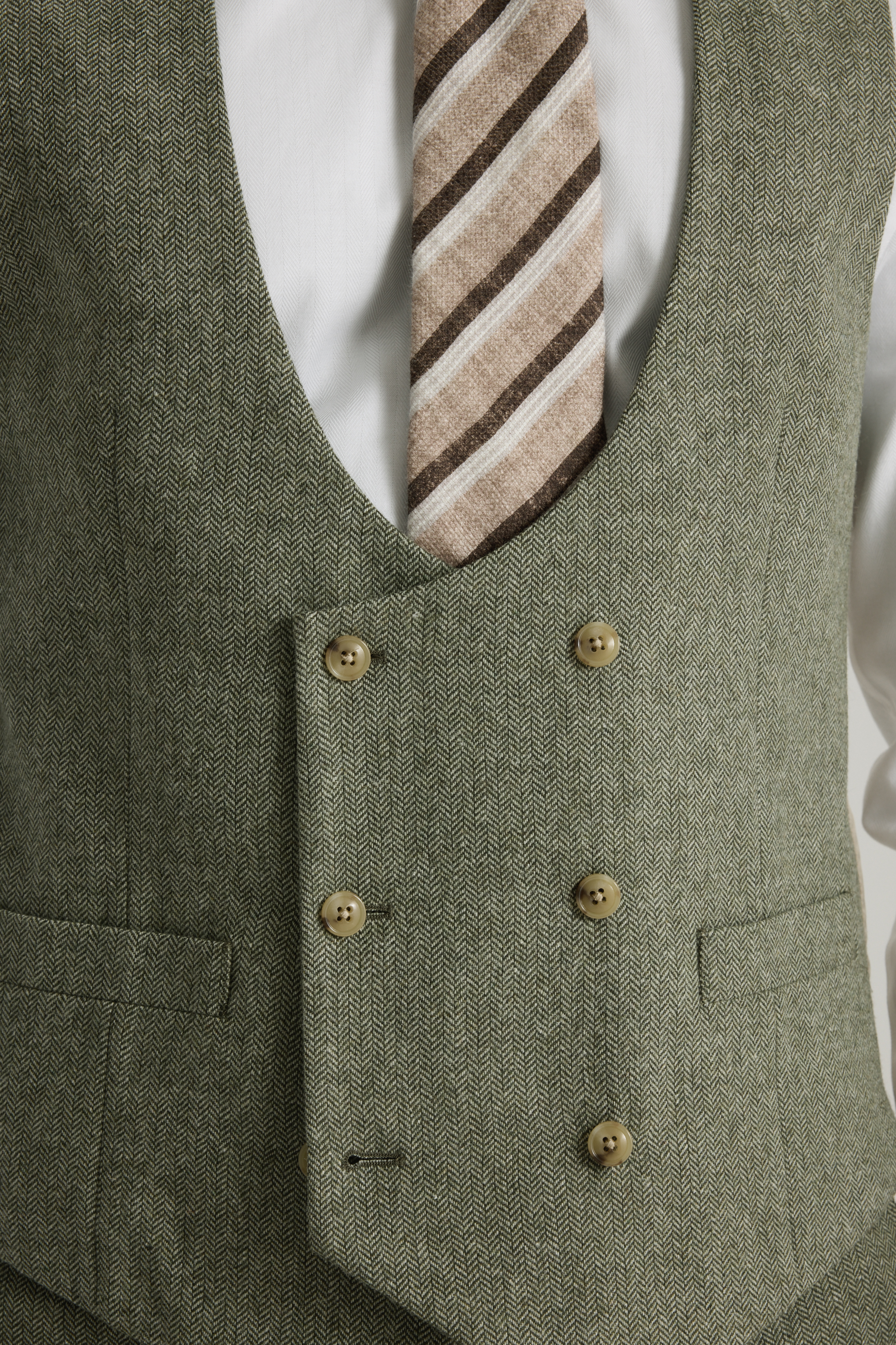 Tailored Fit Sage Herringbone Waistcoat