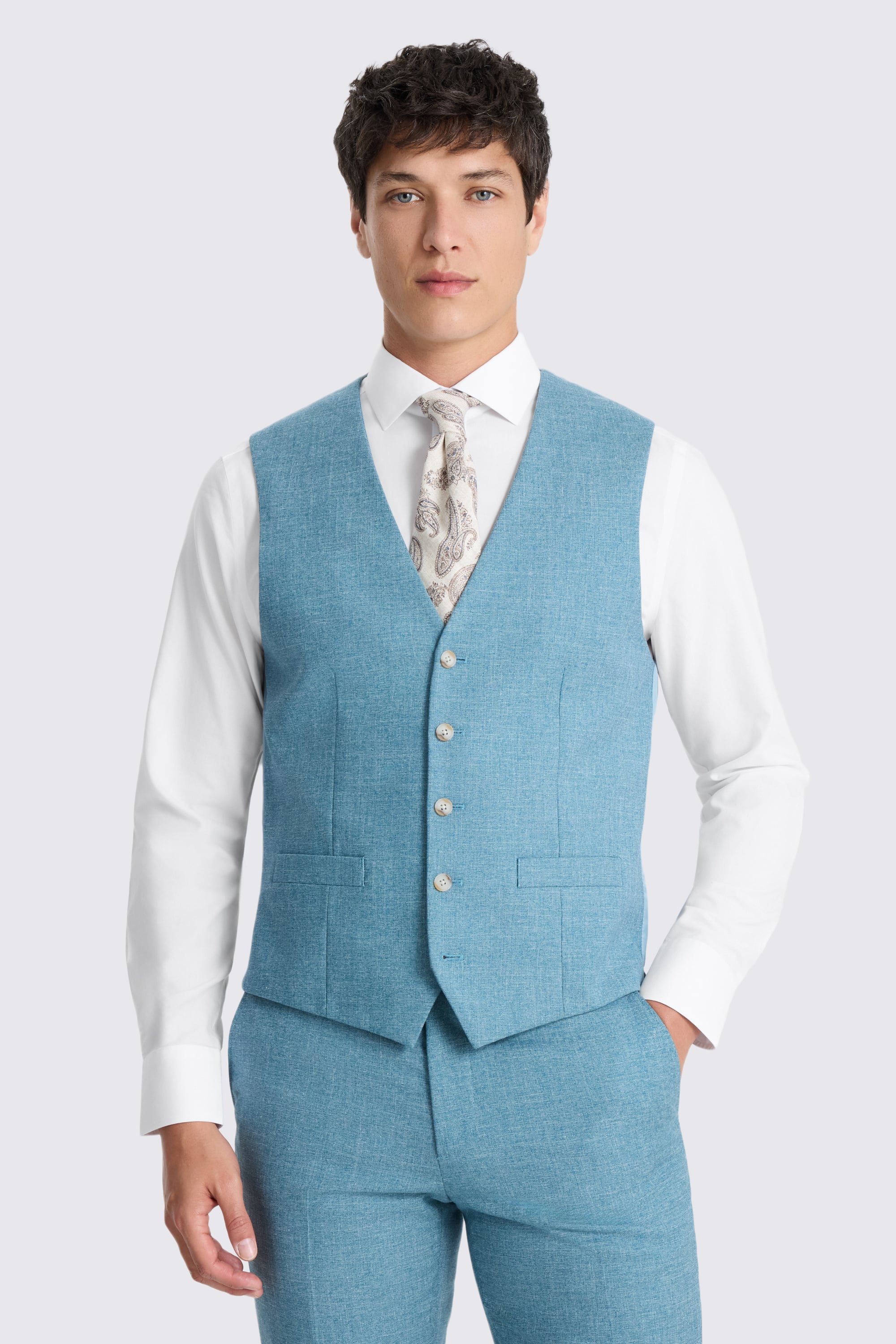 Tailored Fit Teal Slub Vest