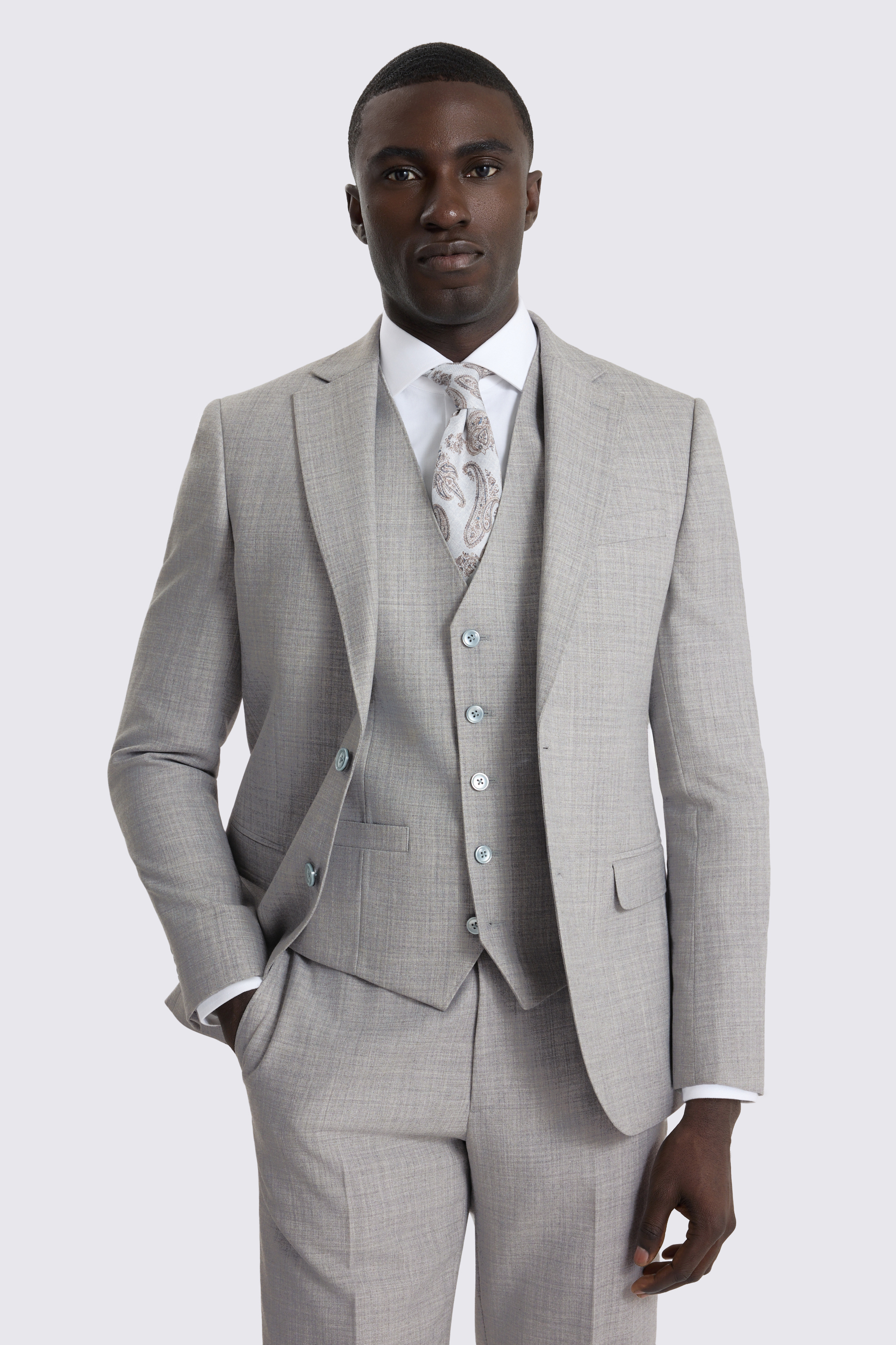 Slim Fit Light Grey Marl Suit