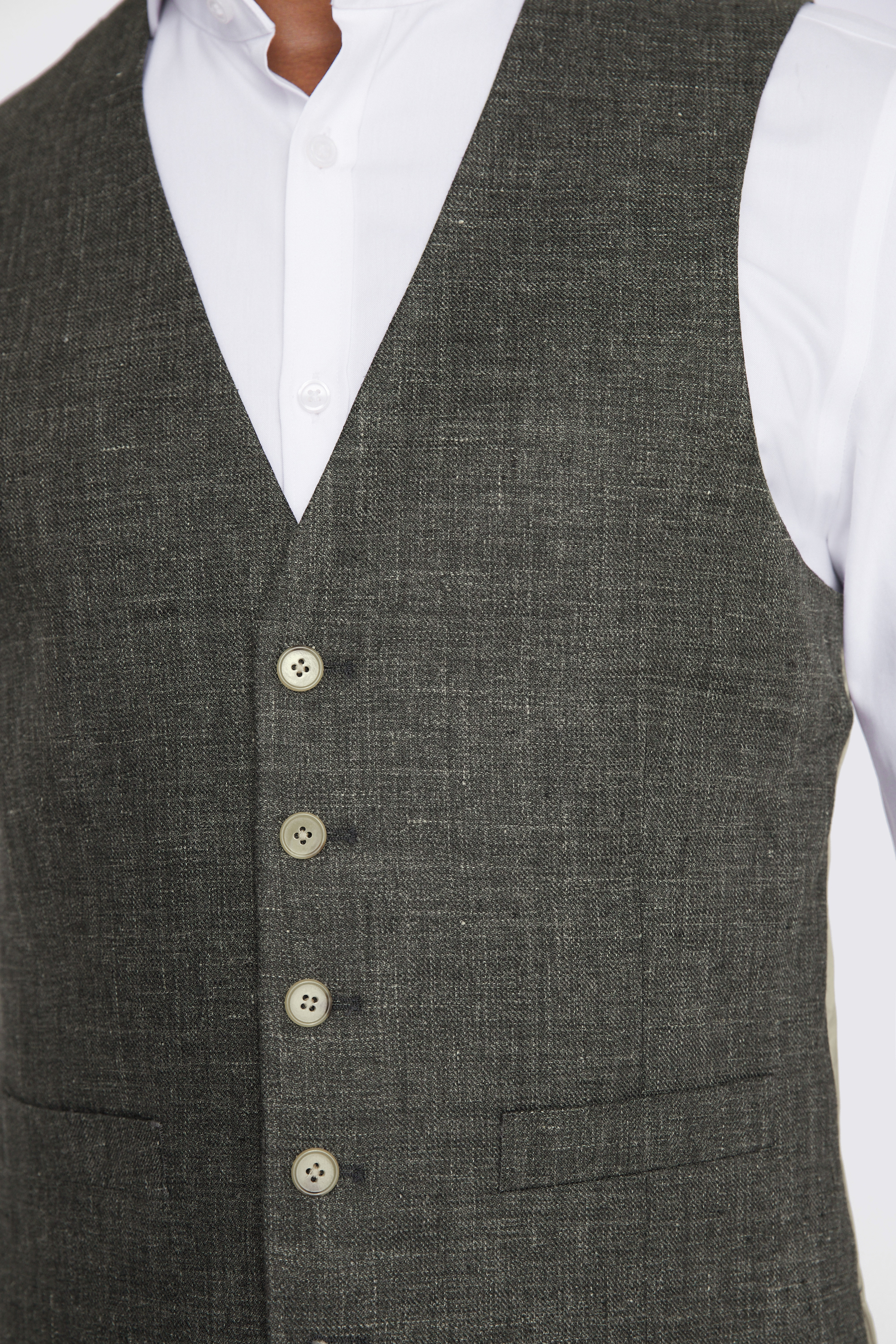 Tailored Fit Khaki Linen Waistcoat